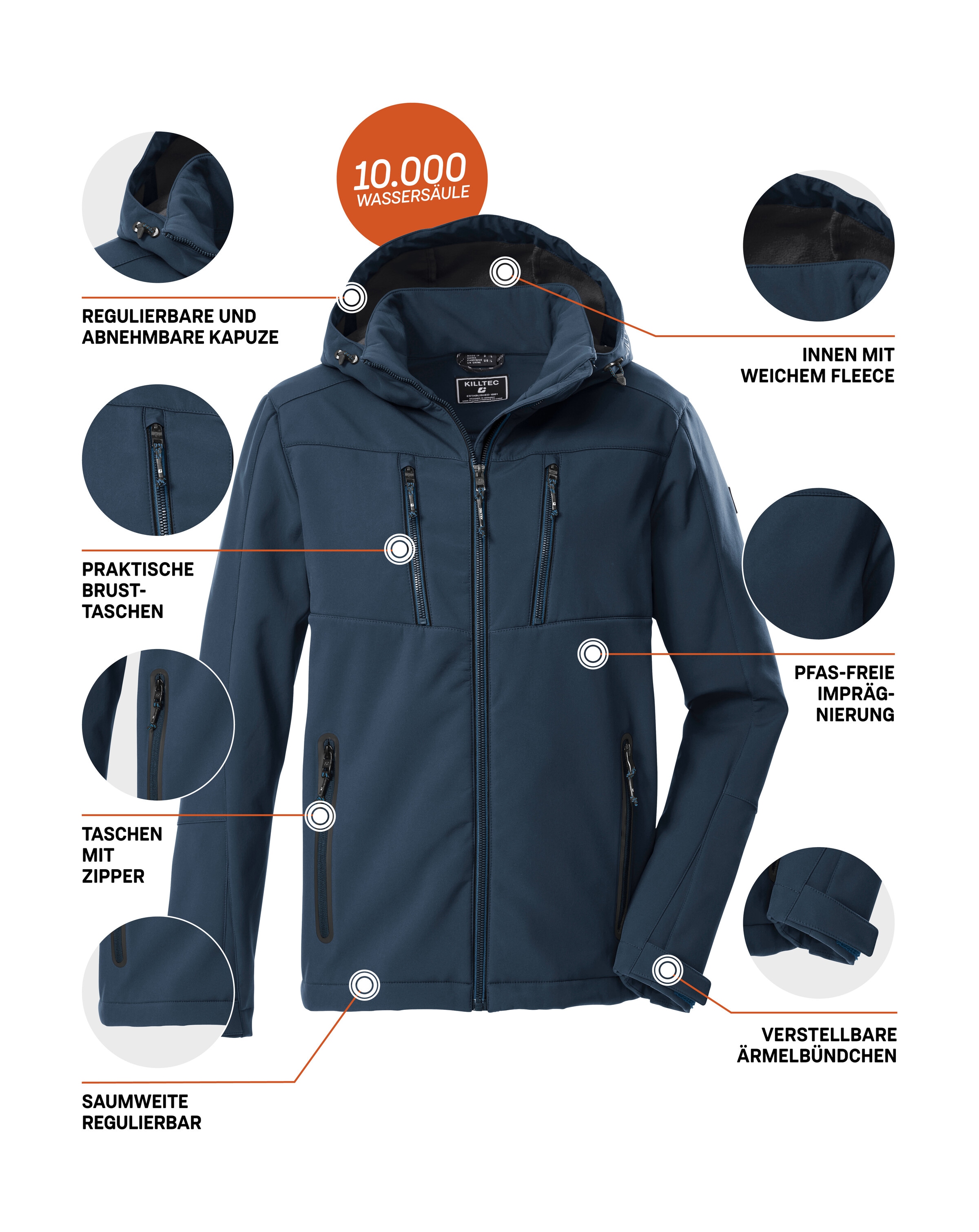 Killtec Softshelljacke »KOW 79 MN SFTSHLL JCKT« Wasser- und windabweisende Softshelljacke, abnehmbare Kapuze