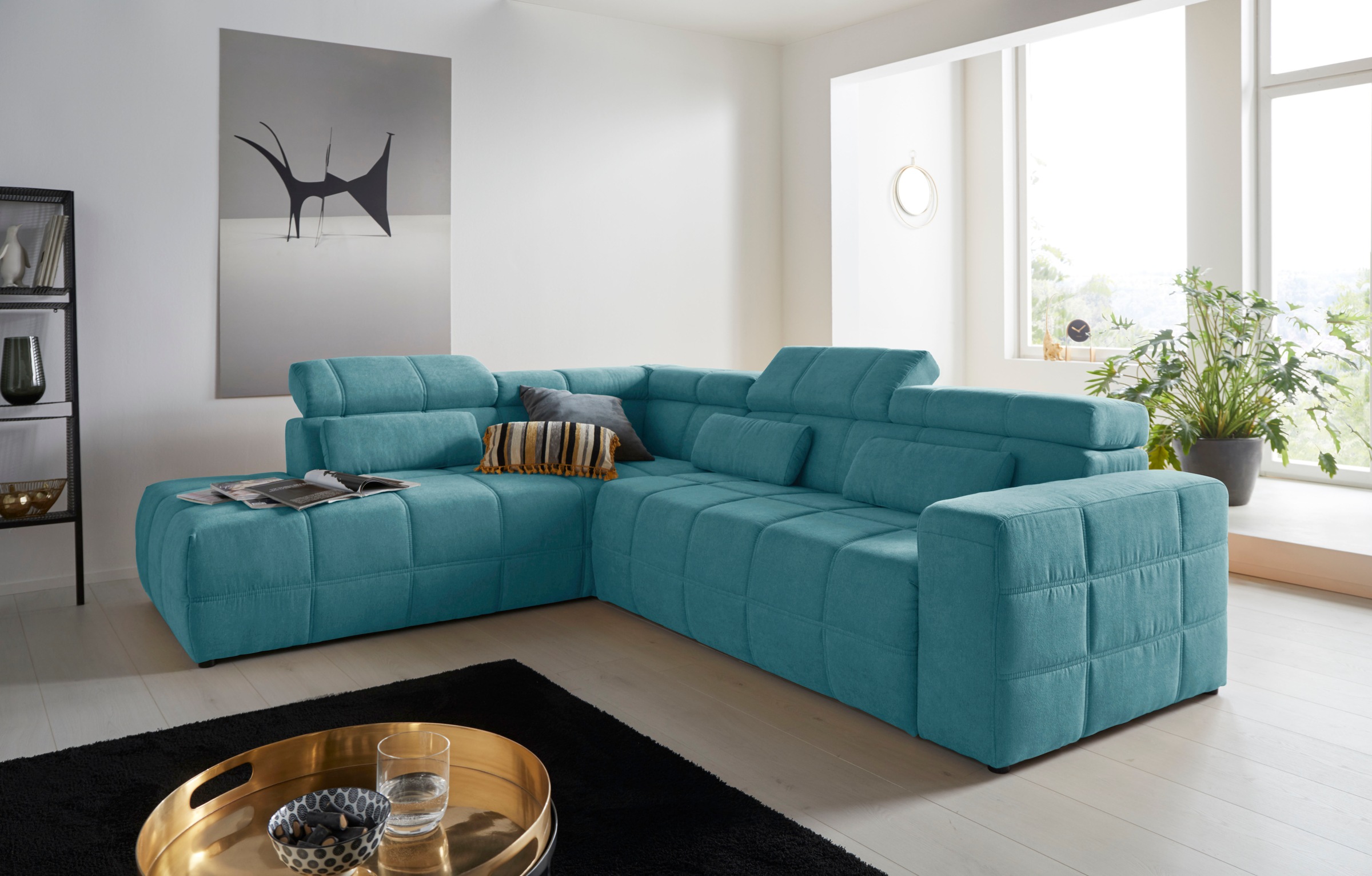 DOMO collection Ecksofa »Brandon L-Form, auch in Leder« inklusive Kopfteilverstellung, wahlweise mit Sitztiefenverstellung,