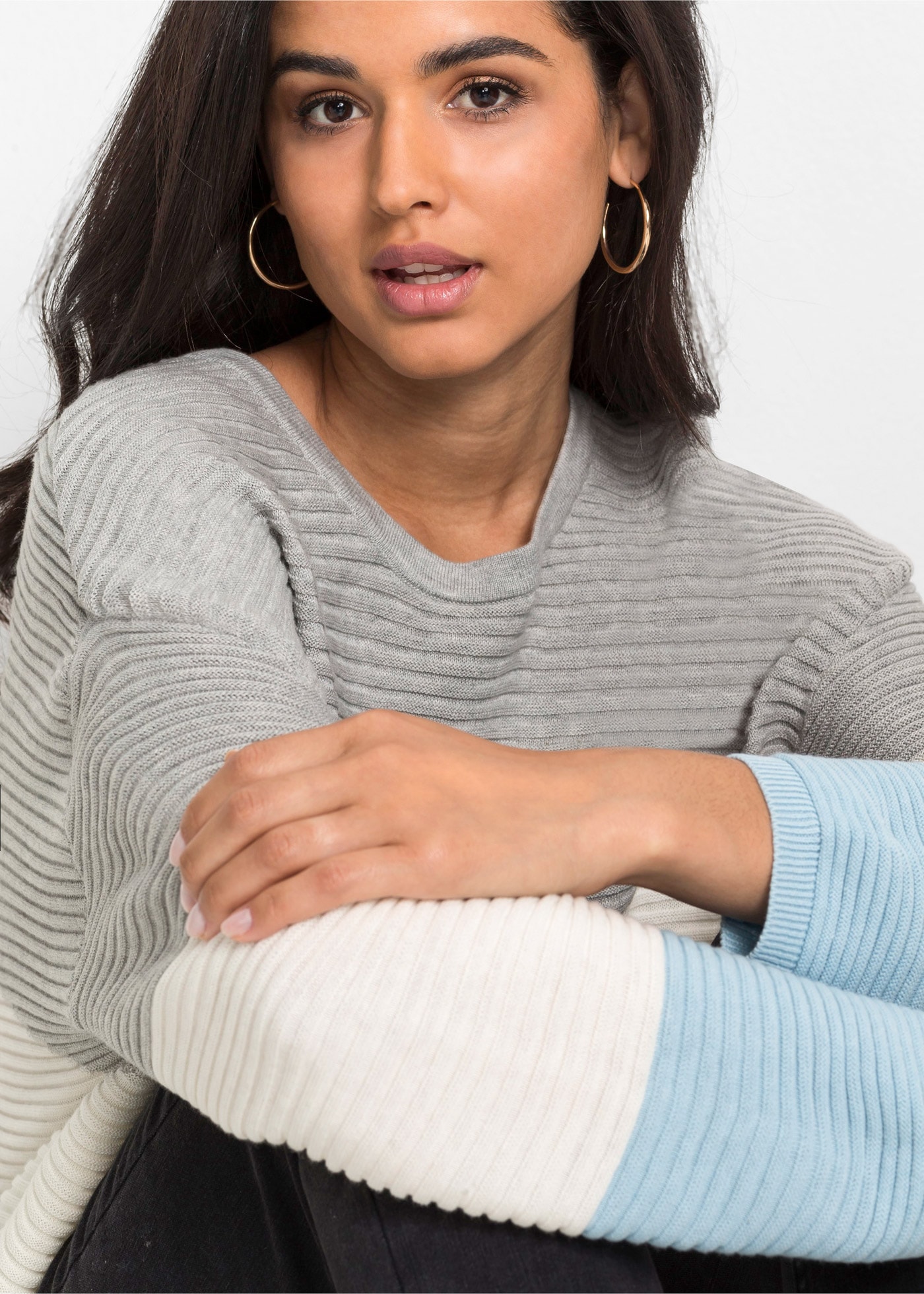 bonprix Longpullover aus Baumwollmischung, mit Rundhalsausschnitt, lange Form