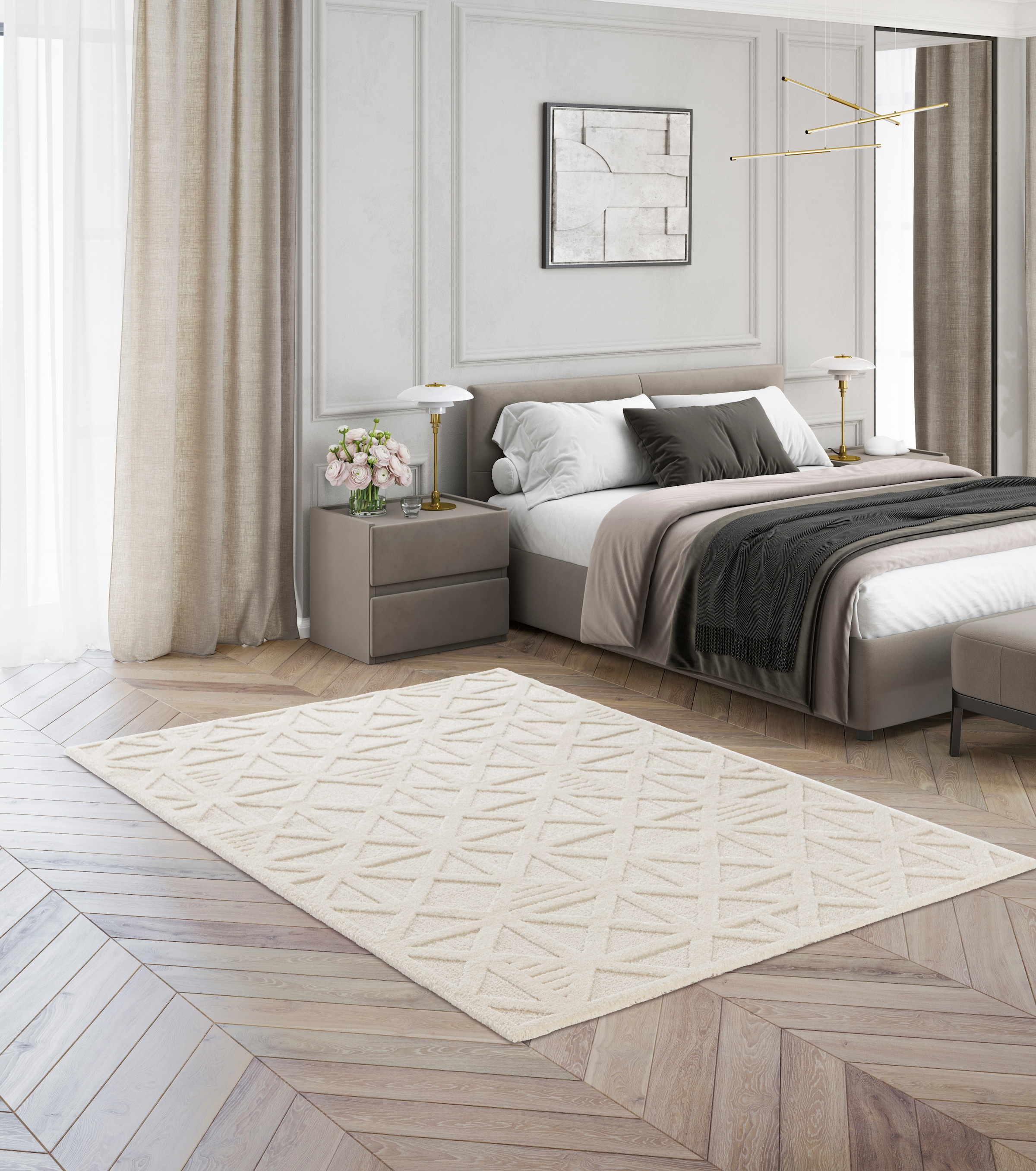 Primaflor-Ideen in Textil Tapis »COSMO Geo, Made in Belgium« Rectangulaire 14 mm Höhe design moderne, effet haut-bas, poil doux