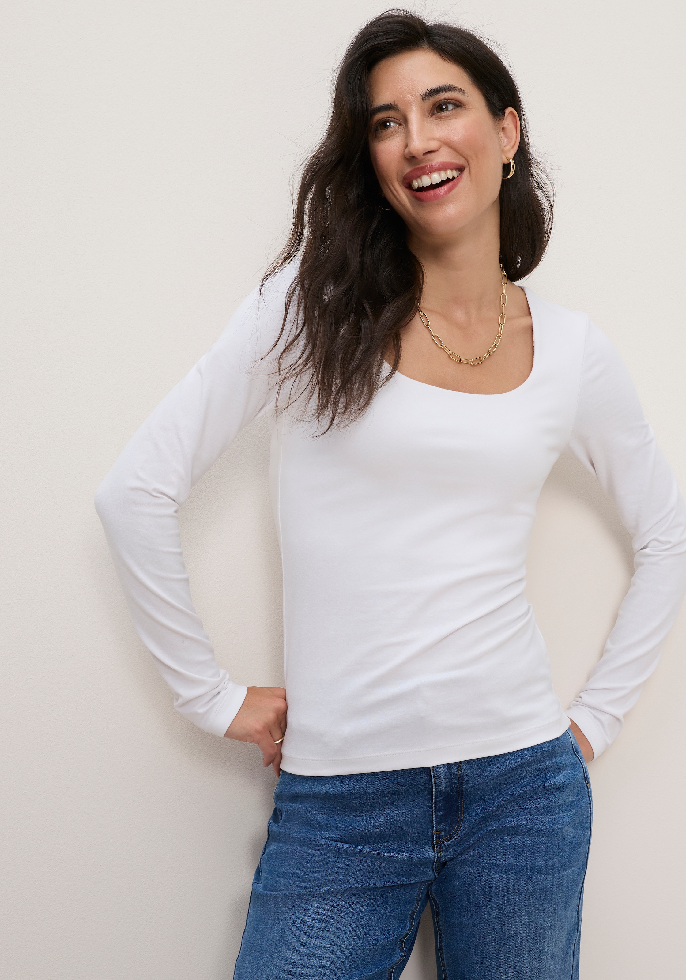 Tamaris T-shirt à manches longues »im Doppelpack, aus elastischer Baumwollqualität« Paquet, 2,  coupe très ajustée, forme longueur hanches