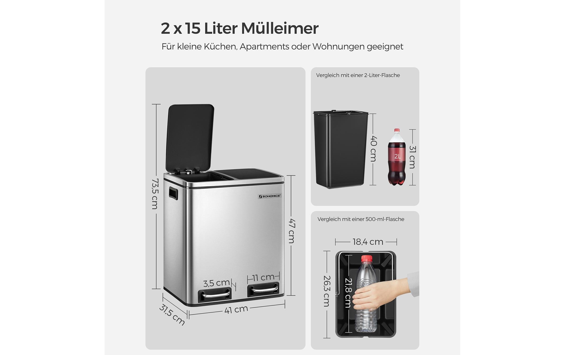 SONGMICS Mülleimer »30 l« 2 Behälter