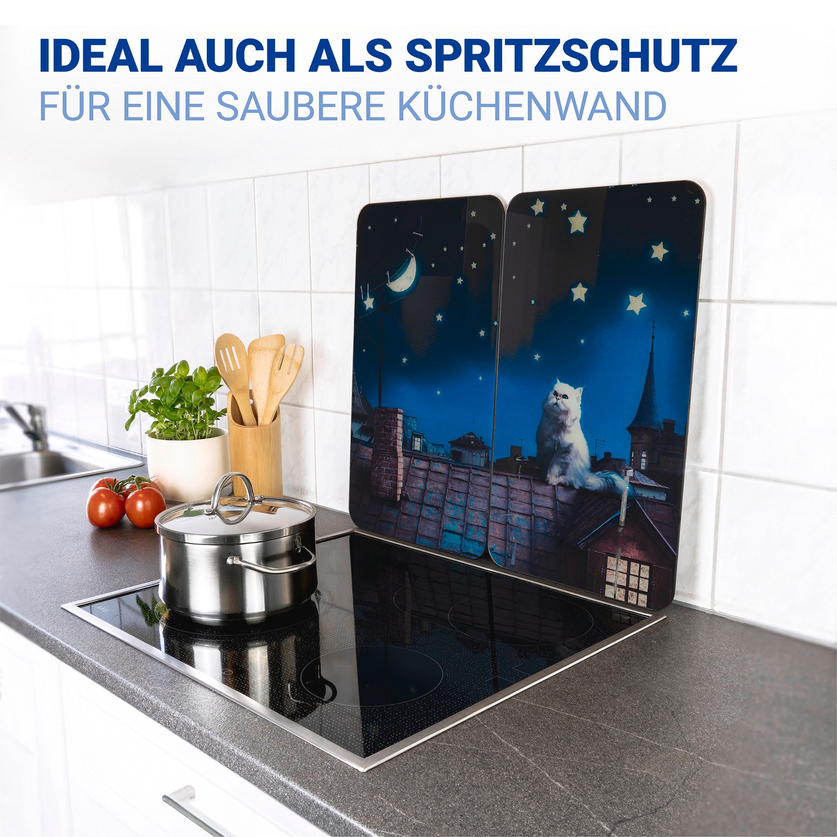 WENKO Plaque de recouvrement de la cuisinière »Universal Modell Moon Cat« Herdabdeckung für alle Herdarten, kratzfest, mit rutschfesten Füssen