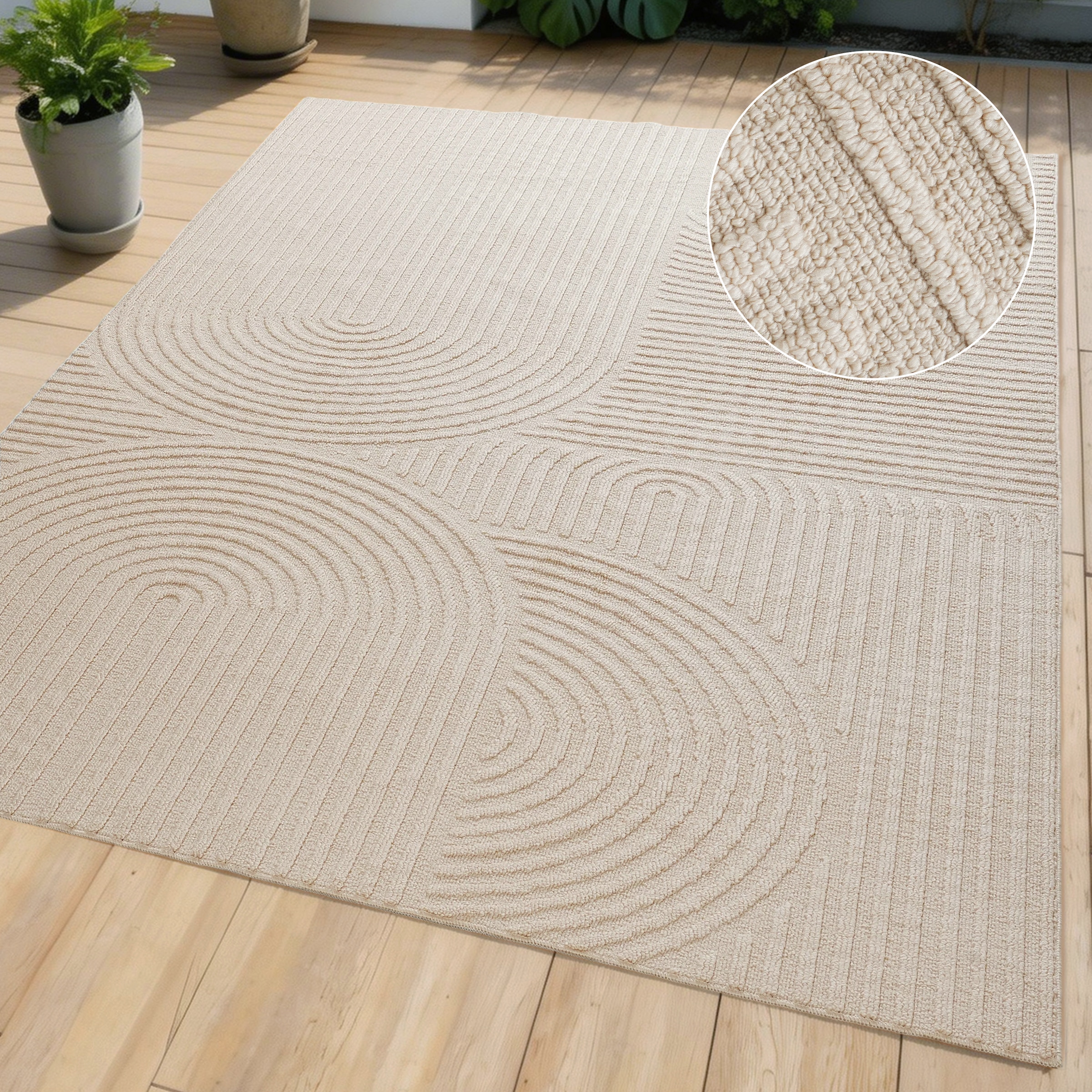GOODproduct Tapis »Jola, In- und Outdoor geeignet, Hoch-Tief-Design, Scandi« Rectangulaire 9 mm Höhe Hoch-Tief-Struktur, Zen, Wetterfest & UV-beständig, Balkon, Camping