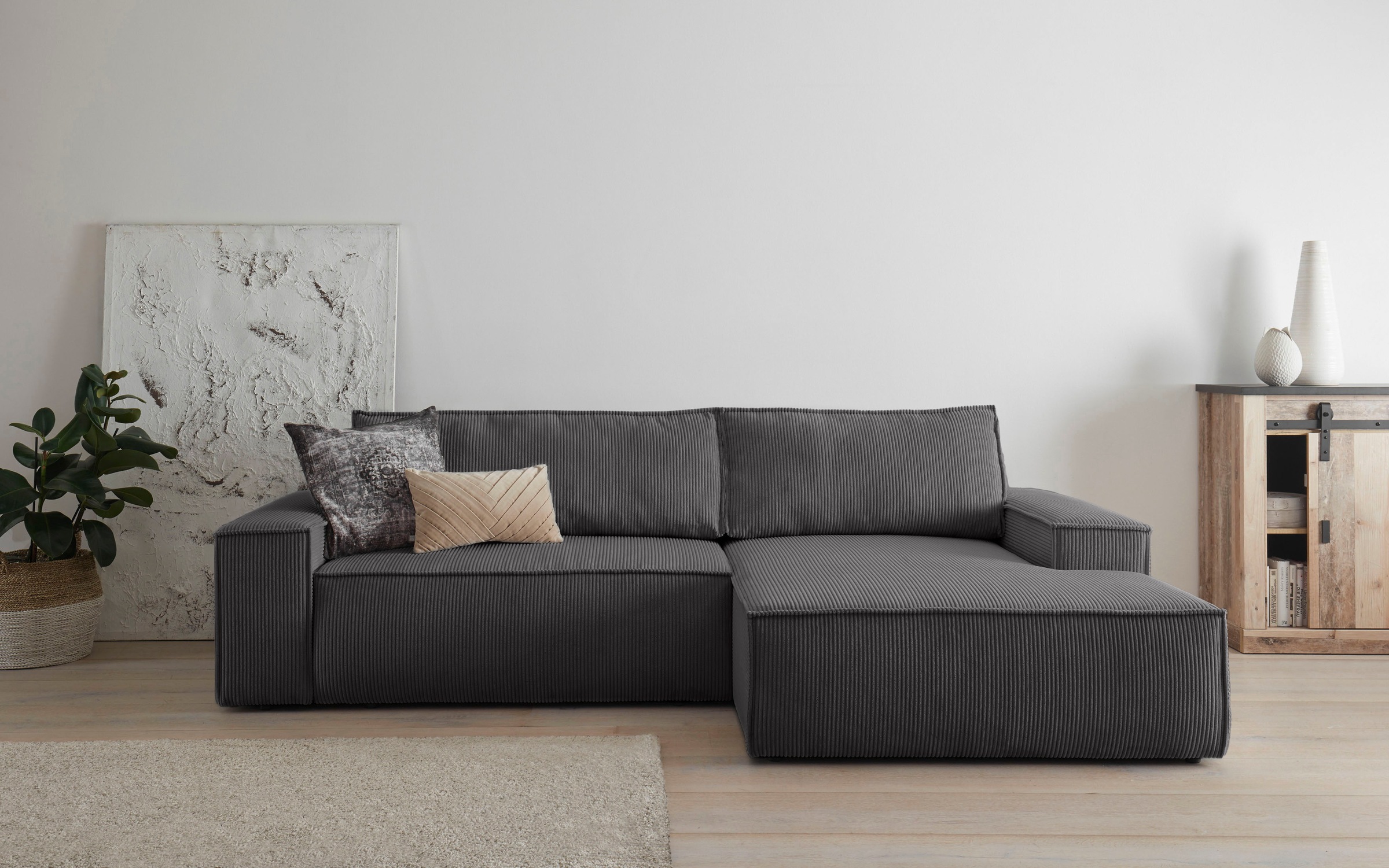 Home affaire Ecksofa »SHERWOOD L-Form, 267 cm - OTTO. Verlässliche Qualität.« Schlaffunktion mit Bettkasten (210x136 cm), Cord, Vintage, Samtvelours