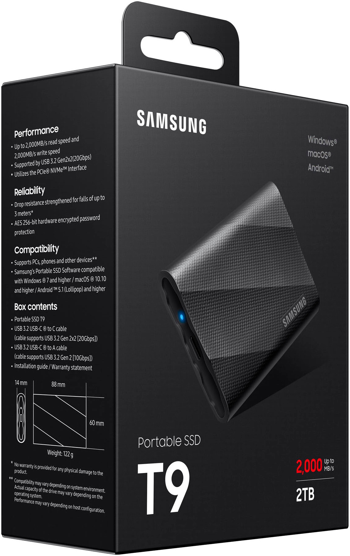Samsung externe SSD »Portable SSD T9« 2 TB Anschluss USB Typ-C,3.2 Gen 2 (3.1 Gen 2)