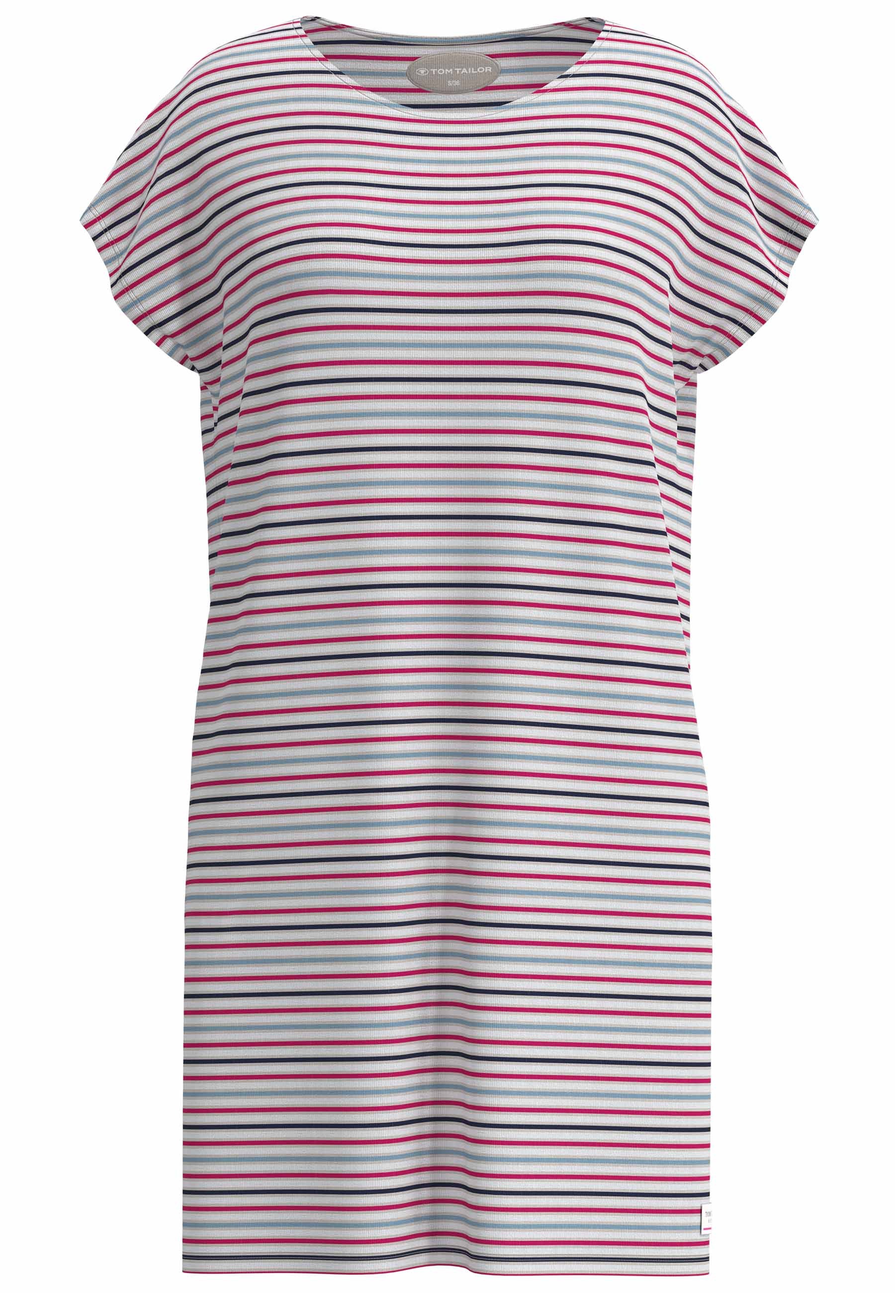 TOM TAILOR Chemise de nuit rayé, manches courtes, encolure ronde, respirant, mélange viscose