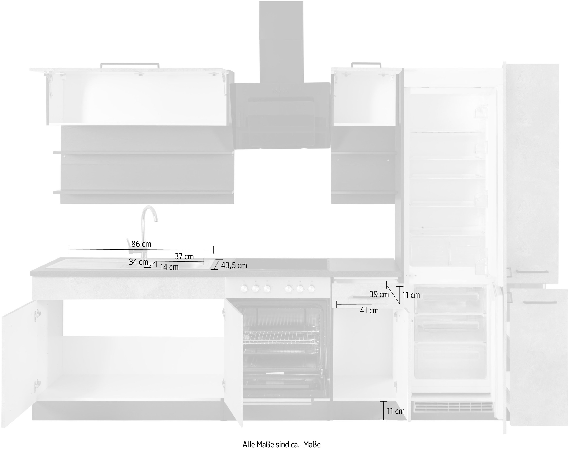 KOCHSTATION Küchenzeile »KS-Tulsa« ohne E-Geräte, Breite 300 cm, schwarze Metallgriffe, MDF Fronten