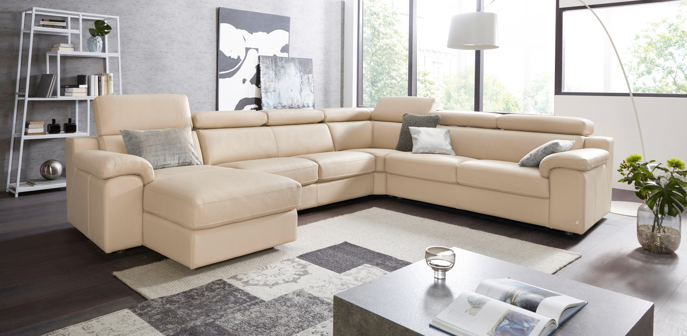 CALIA ITALIA Paysage de salon »CS_Mambo, U-Form, Familiensofa, bequem und zeitlos« in Leder, inklusive Kopfteilverstellung