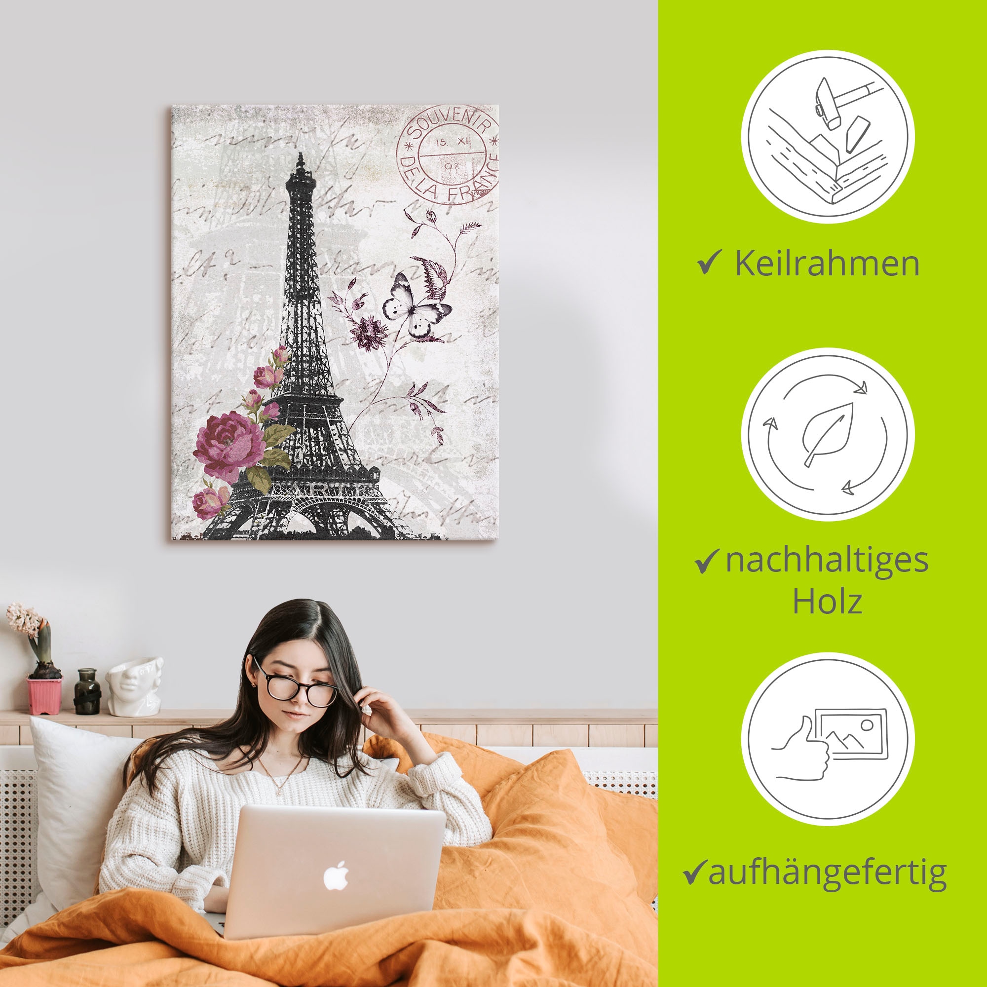 Artland Tableau sur toile »Eiffelturm Grafik« 1 cuis tlg. als Alubild, Outdoorbild, Leinwandbild, Poster, Wandaufkleber