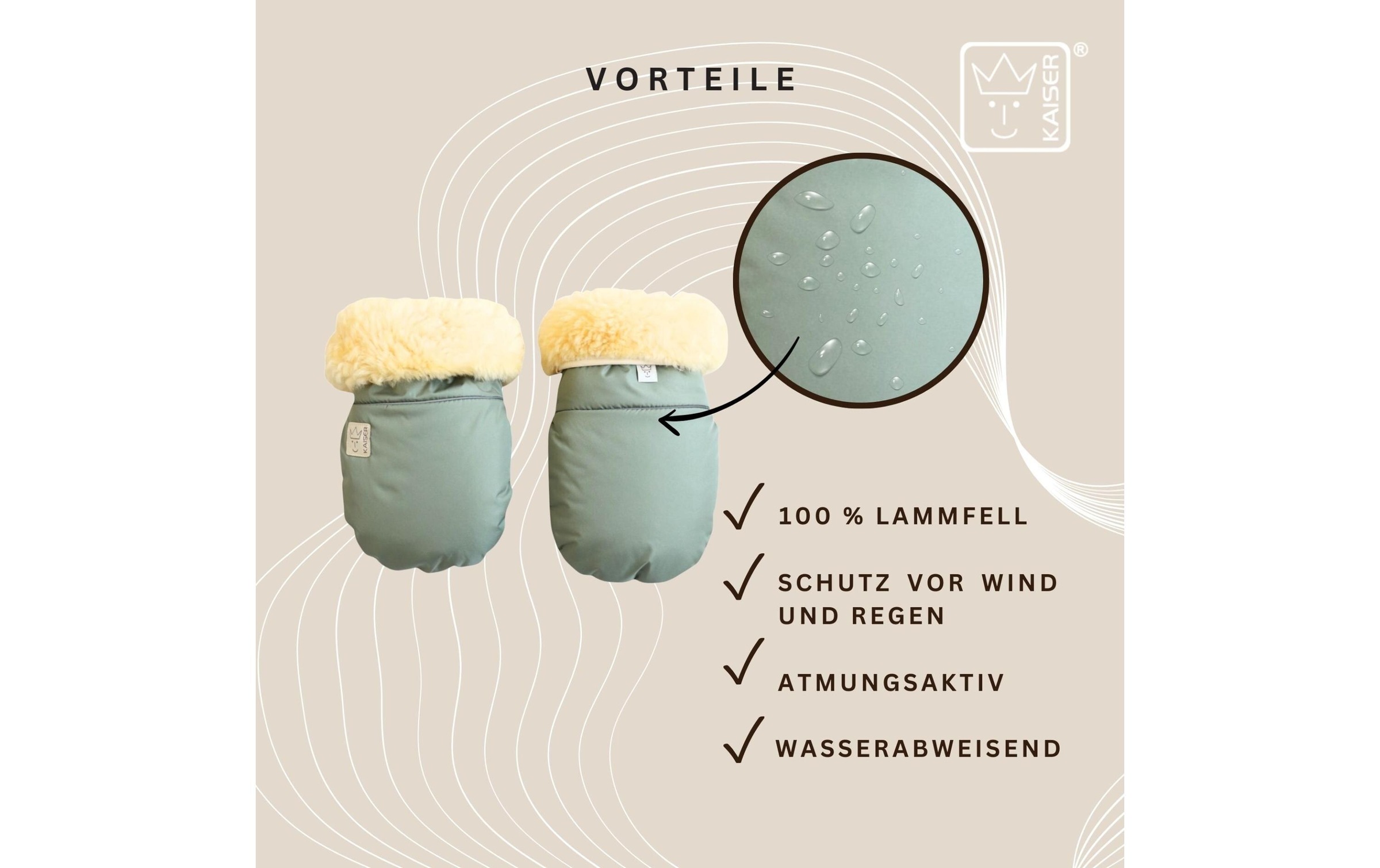 Kaiser Kinderwagen-Handwärmer »Handschuh Reflect Kiwa« Lammfell-Kinderwagenhandschuh