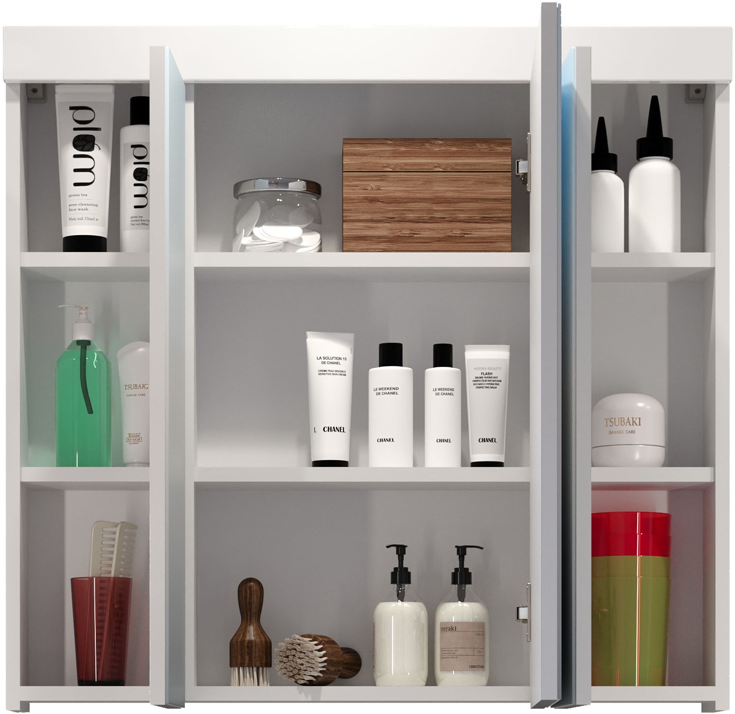 welltime Spiegelschrank »Dormoletto« Badspiegel in Weiss mit 9 Fächern - Masse (B/T/H) 80/16/75 cm