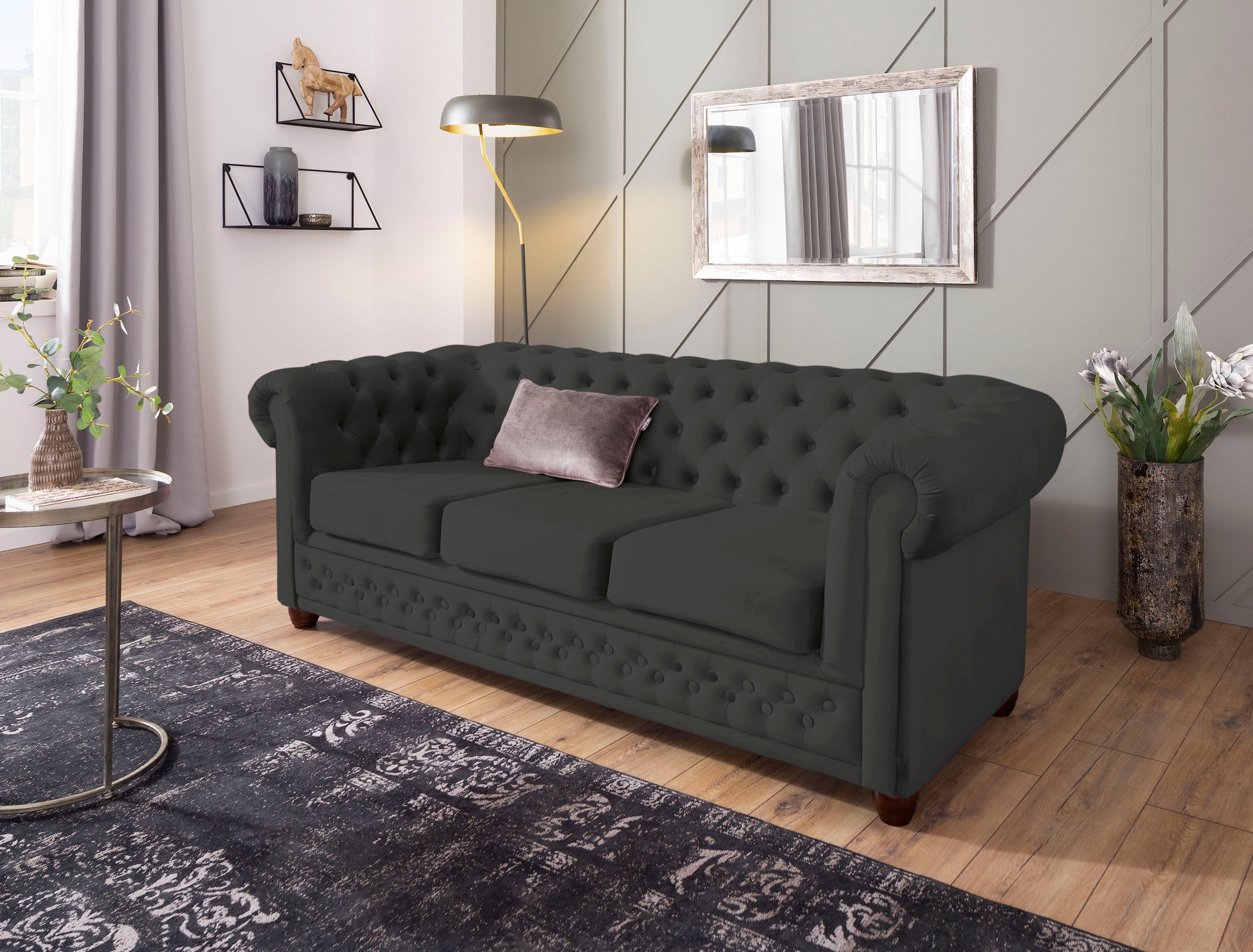 Home affaire Chesterfield-Sofa »New Castle« mit hochwertiger Knopfheftung in Chesterfield-Design, B/T/H: 203/86/72