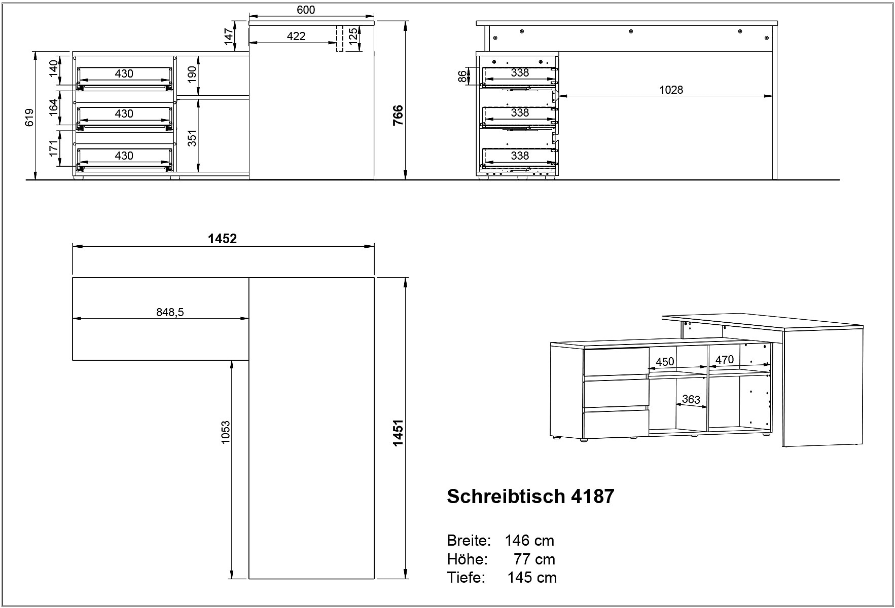 GERMANIA Bureau d'angle »Lissabon« Winkelschreibtisch mit integriertem Sideboard