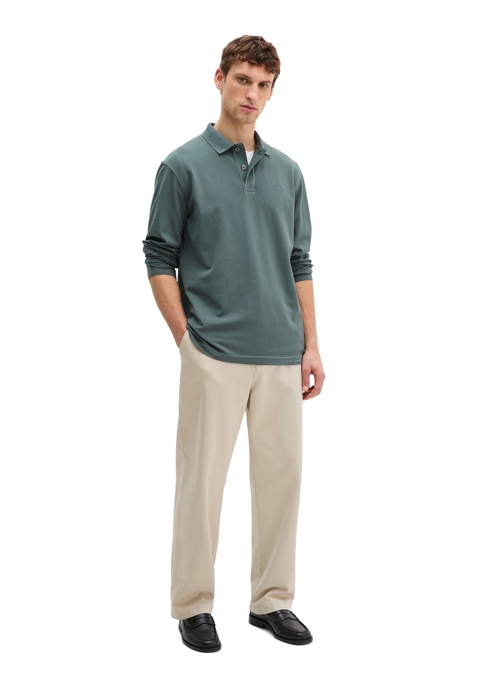 Marc O'Polo Polo à manches longues Piqué regular fit aus Bio-Baumwolle mit Elasthan