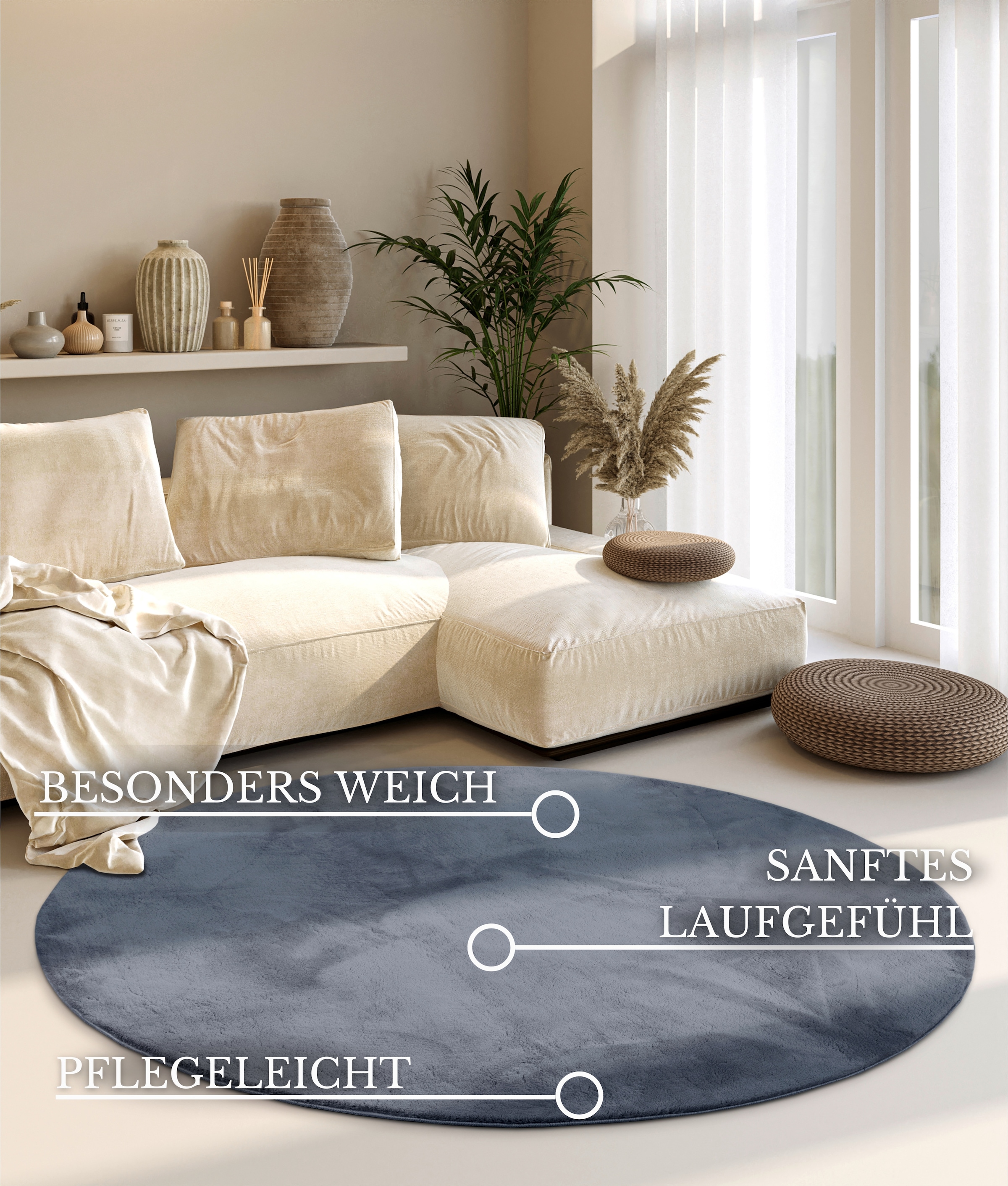 Villeroy & Boch Teppich »Leon« rund 15 mm Höhe Langflor, Shaggy, einfarbig, flauschig, weich, glänzend, modern, uni