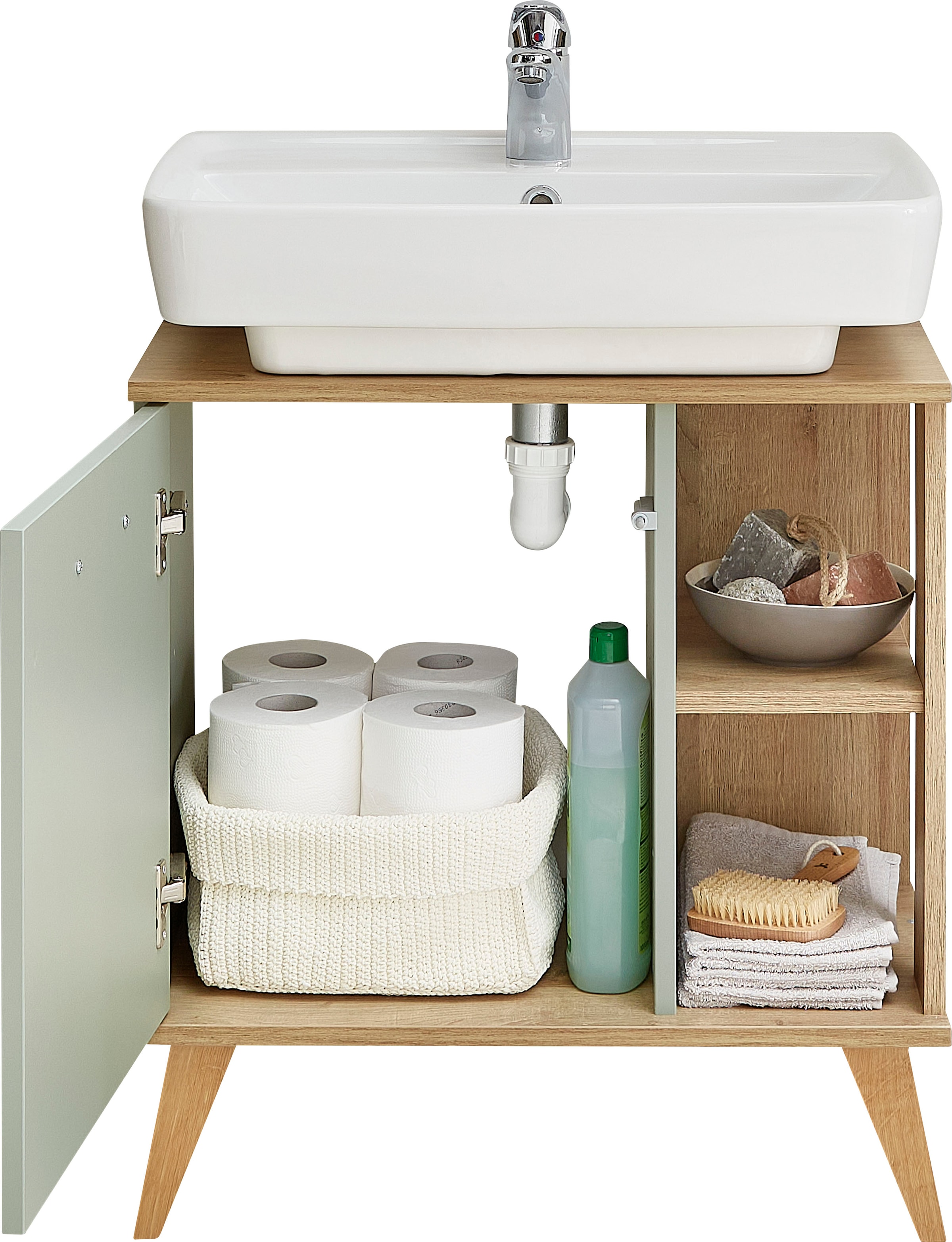 Saphir Armoire sous lavabo »Quickset 963 Unterbeckenschrank, Salbei Nachbildung, 1 Tür« meuble sous lavabo avec amortisseur de porte, largeur 60,5 cm, sans lavabo