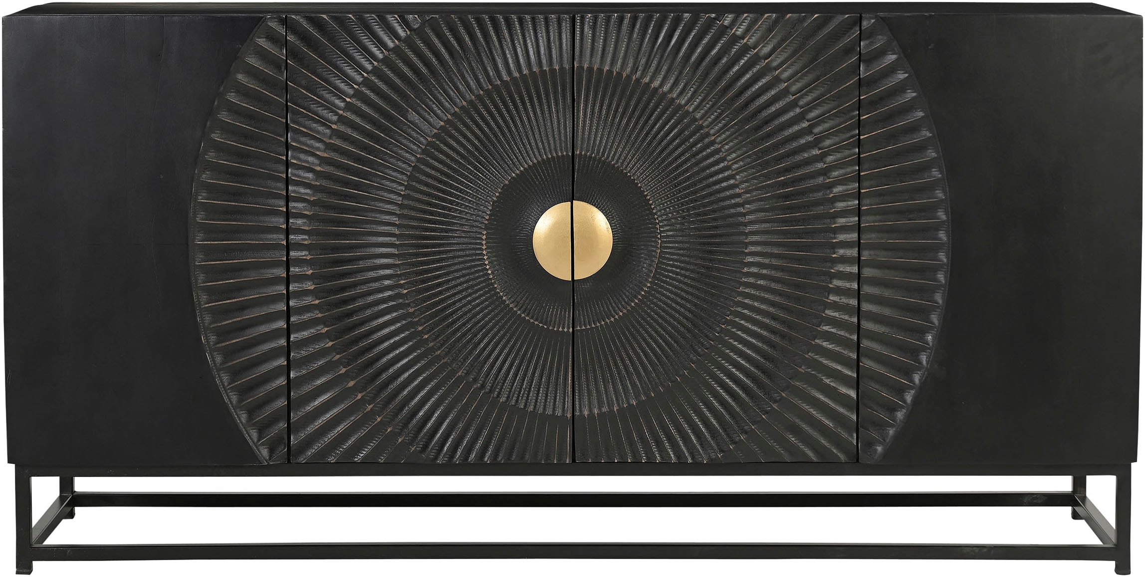 SIT Sideboard »Ljubljana aus Mango massiv mit Schnitzmuster & Goldgriff« 1 Stk. tlg. 4 Türen mit Schnitzfront & goldenem Griff im Metallgestell