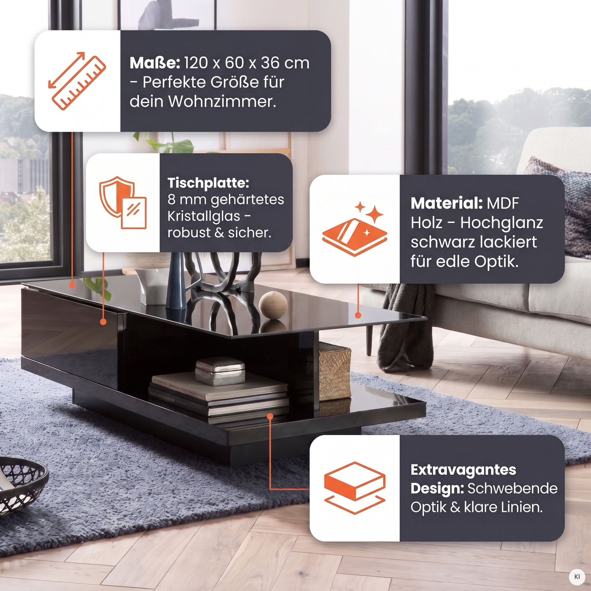SalesFever Table basse »im minimalistischen Stil« plateau de table élégant en verre cristal robuste