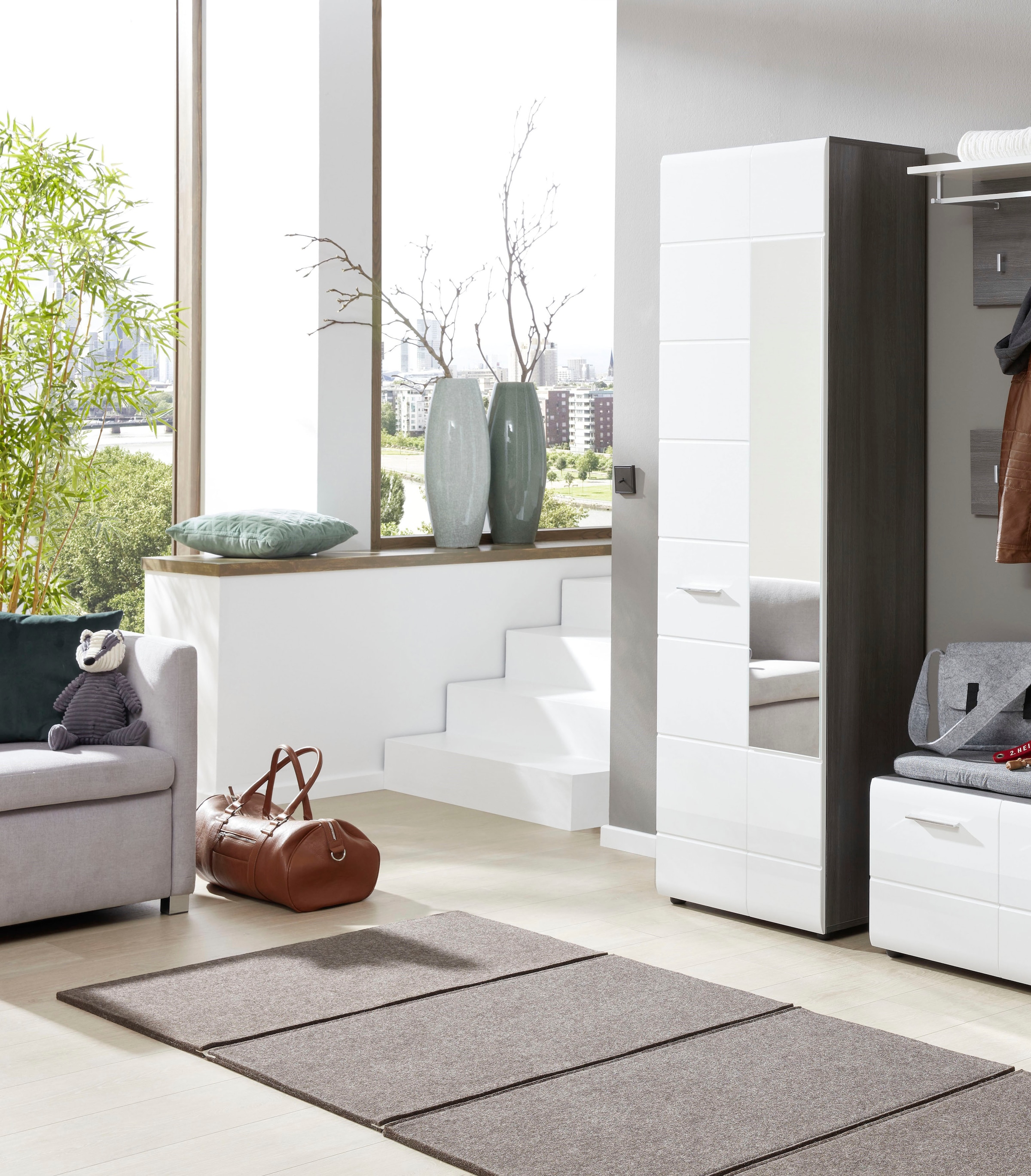Home affaire Garderobenschrank »Sovana« Garderobenschrank mit 2 Türen & Spiegel - (B/T/H) 60/36/191 cm