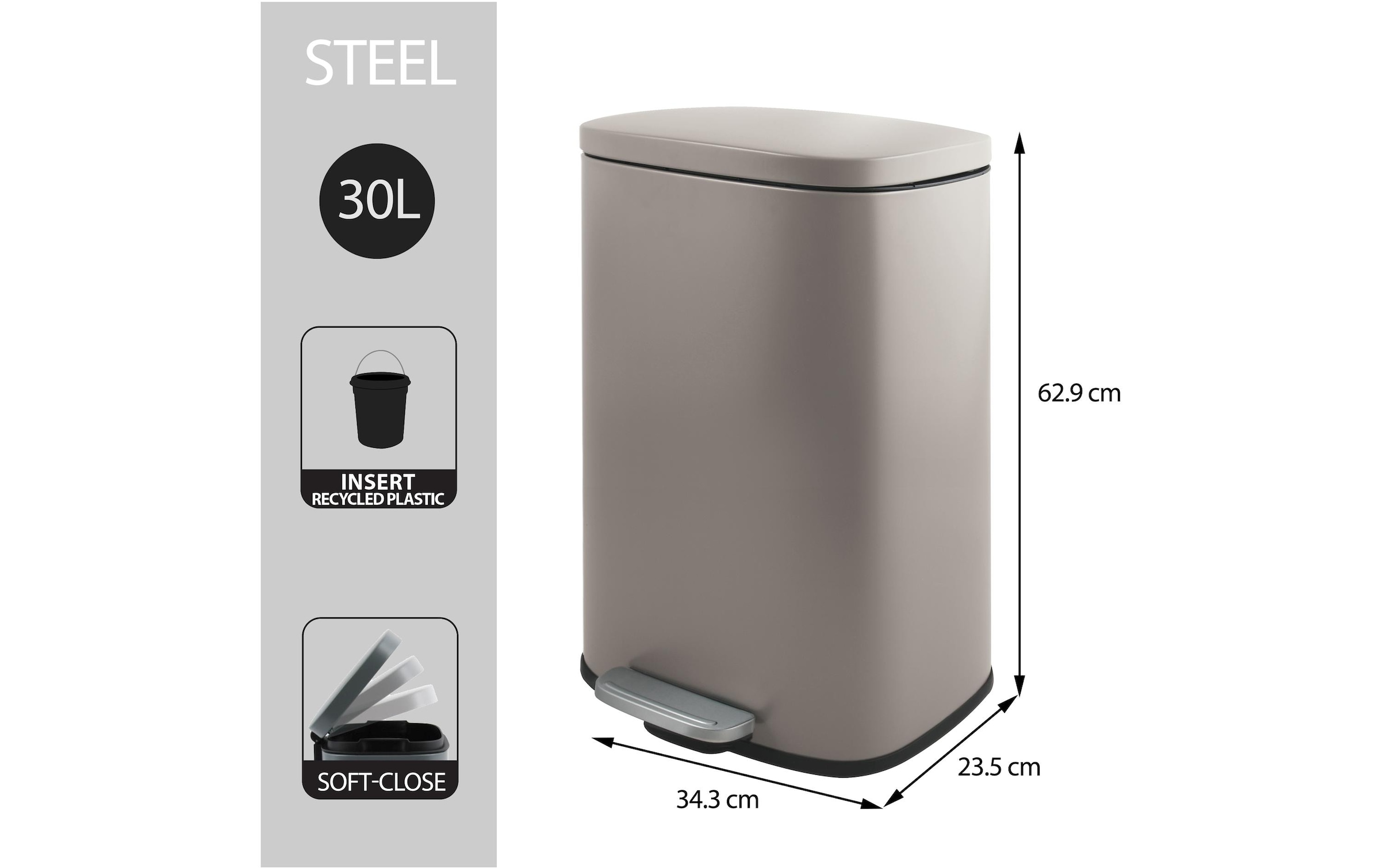 spirella Kosmetikeimer »Treteimer POUBELLE AKIRA 30L TAUPE«