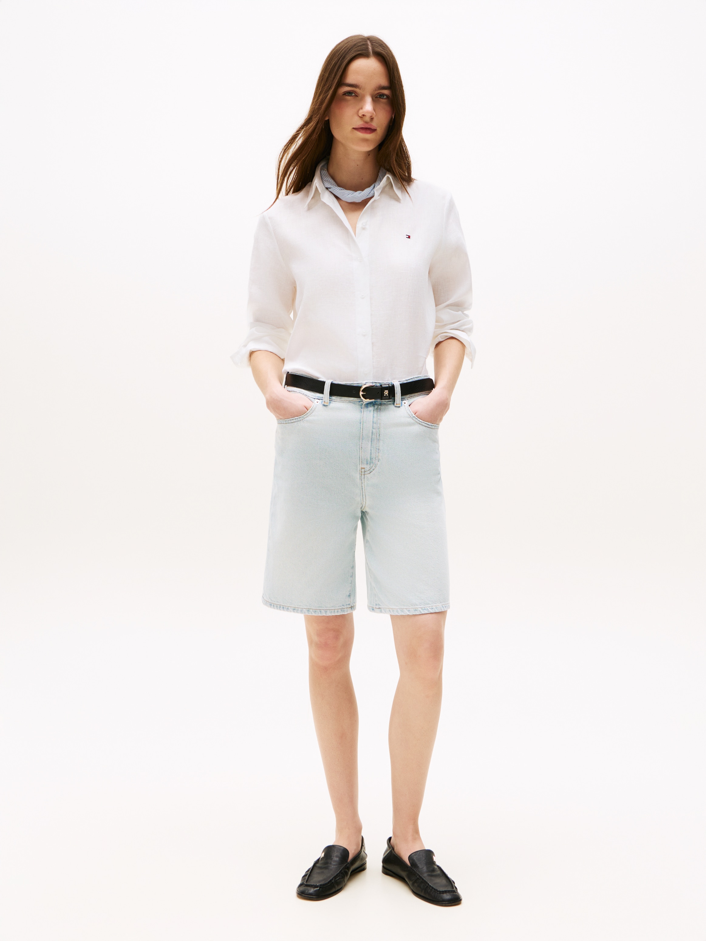Tommy Hilfiger Blouse chemise »ESS LINEN RELAXED SHIRT« avec broderie logo, lin premium rafraîchissant