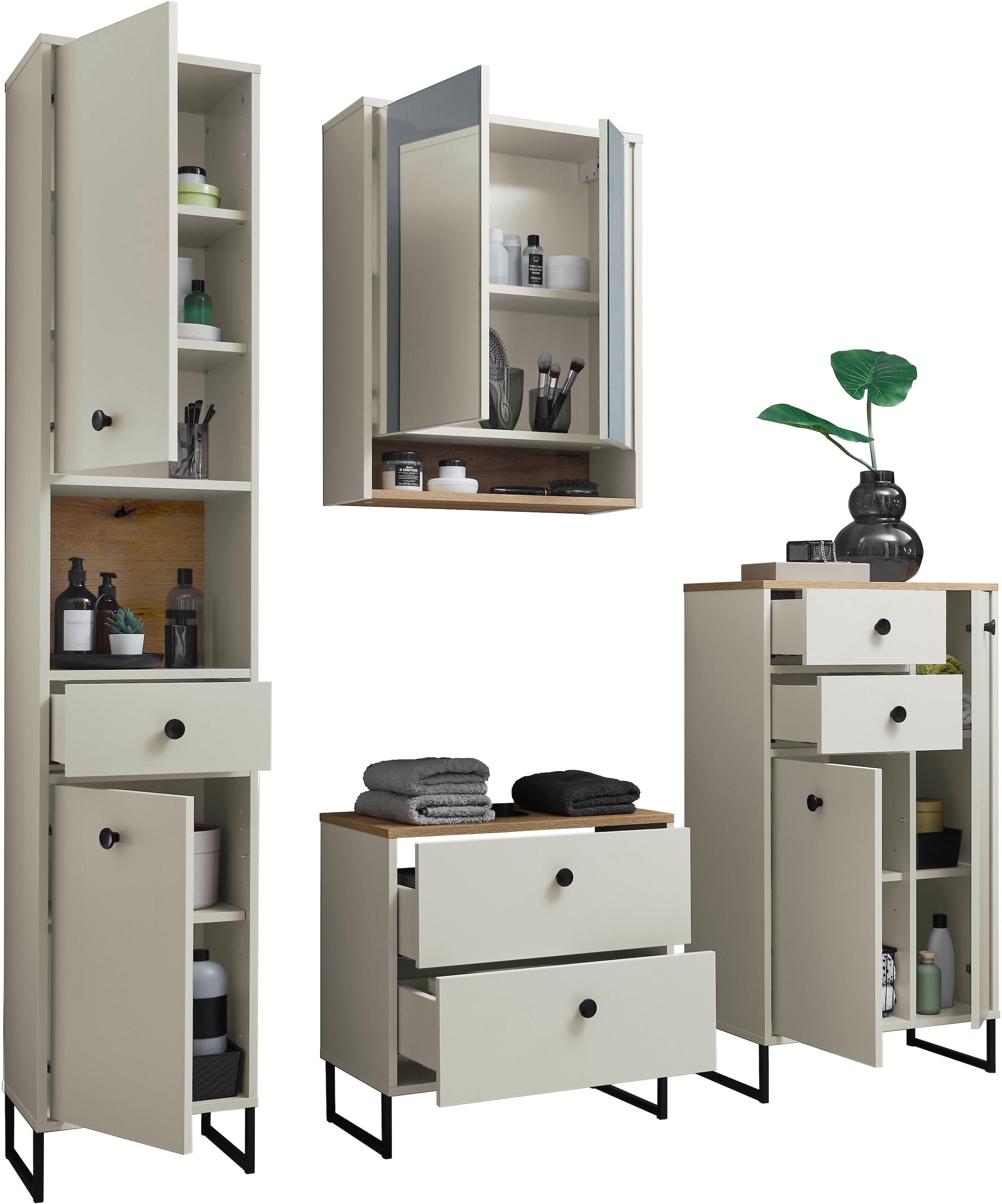 BASIC by Balculina Hochschrank »Linea« 1 Stk. tlg. Breite 60cm, U-Profil Füsse, Unterflurauszug