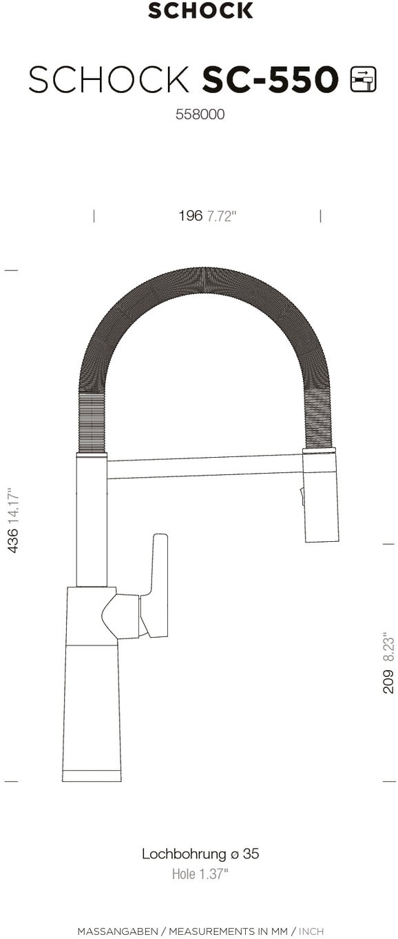 Schock Robinetterie de cuisine »SC550« Festauslauf, Strahl-Brause, Rückflussverhinderer, Schwenkbereich 150°