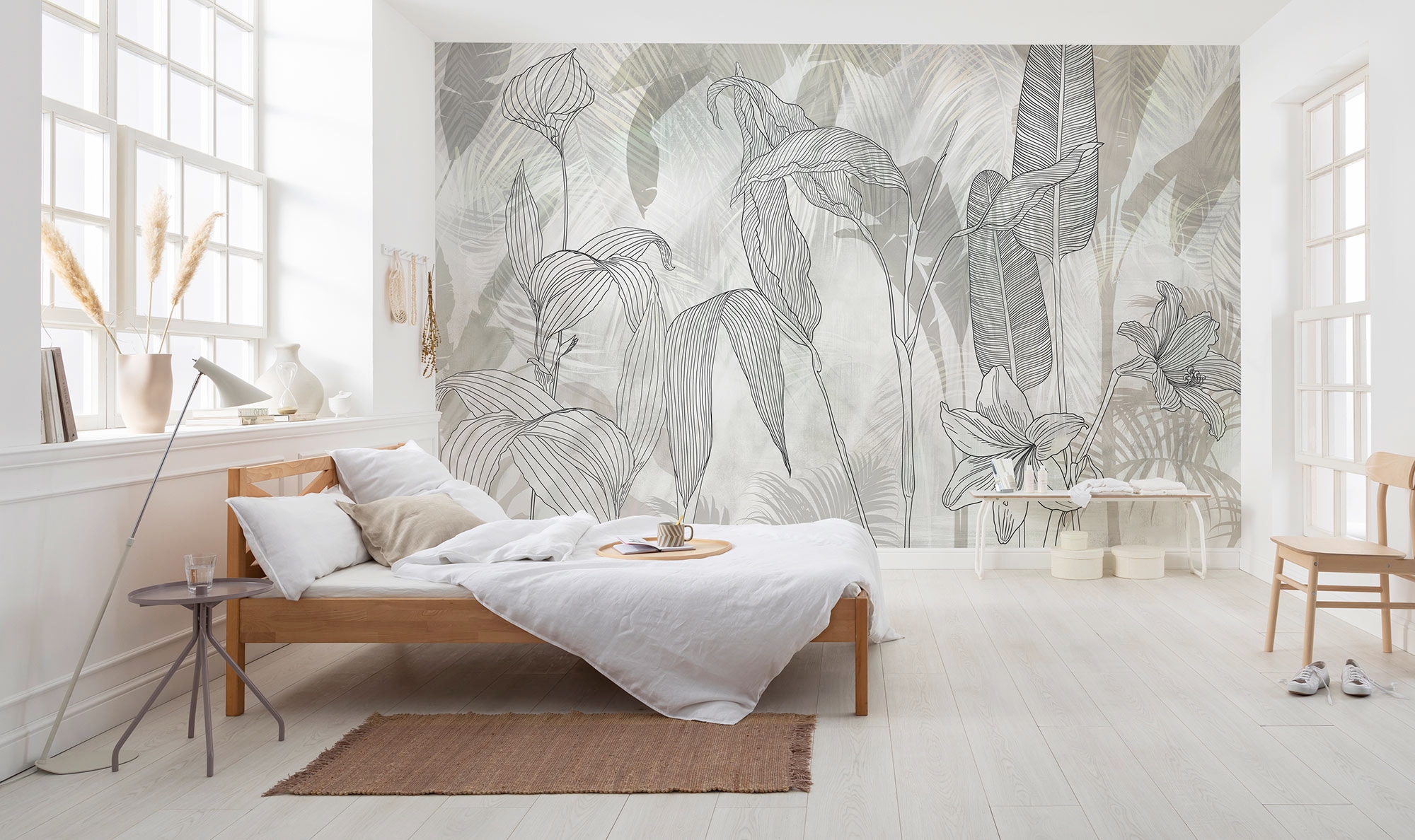 Komar Fototapete »Digitaldruck Vlies -  Linierte Lilien - Grösse 400 x 250 cm« bedruckt | floral | geblümt | gemustert | tropisch glatt Wohnzimmer, Schlafzimmer