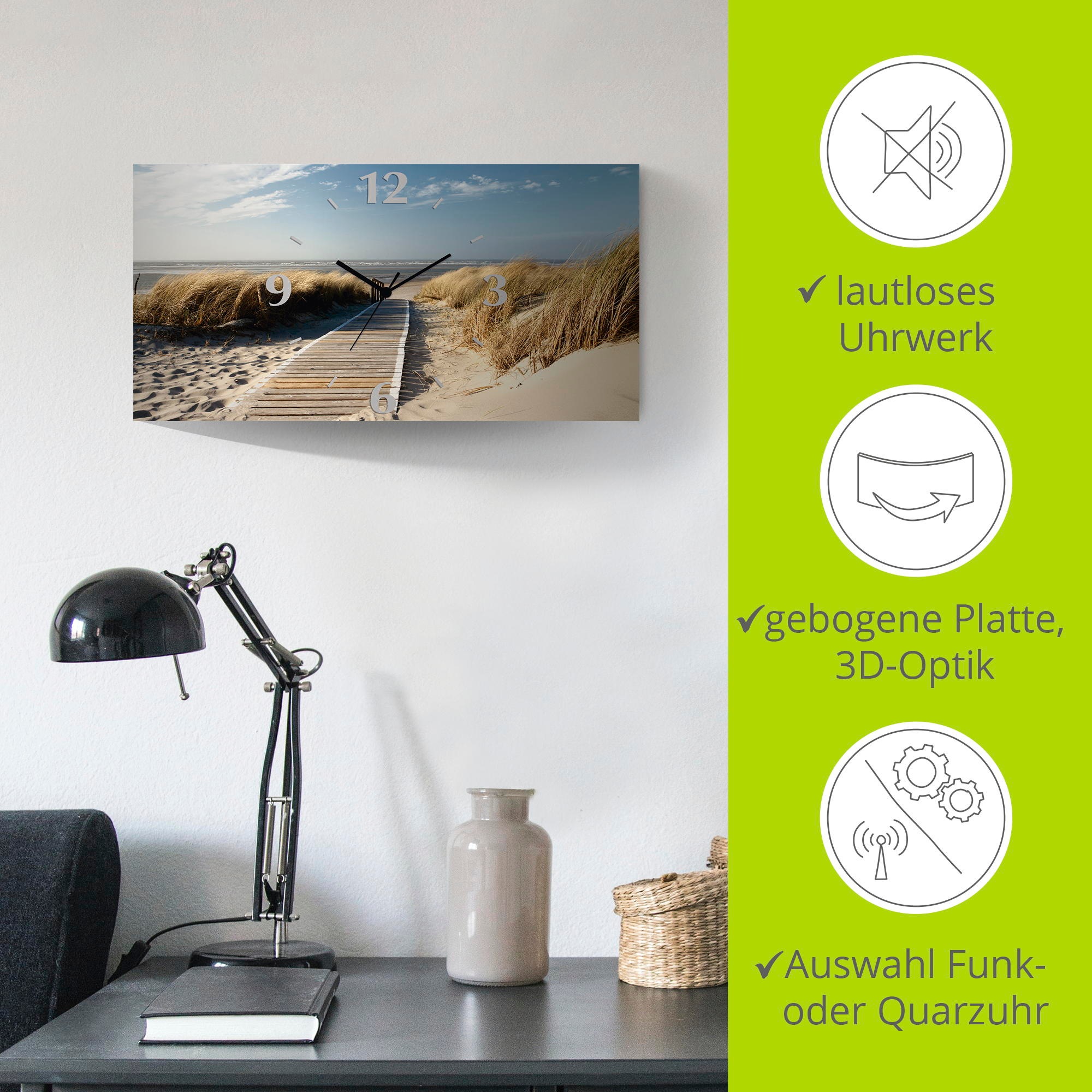 Artland Horloge murale »Nordseestrand auf Langeoog - Steg« wahlweise mit Quarz- oder Funkuhrwerk, lautlos ohne Tickgeräusche