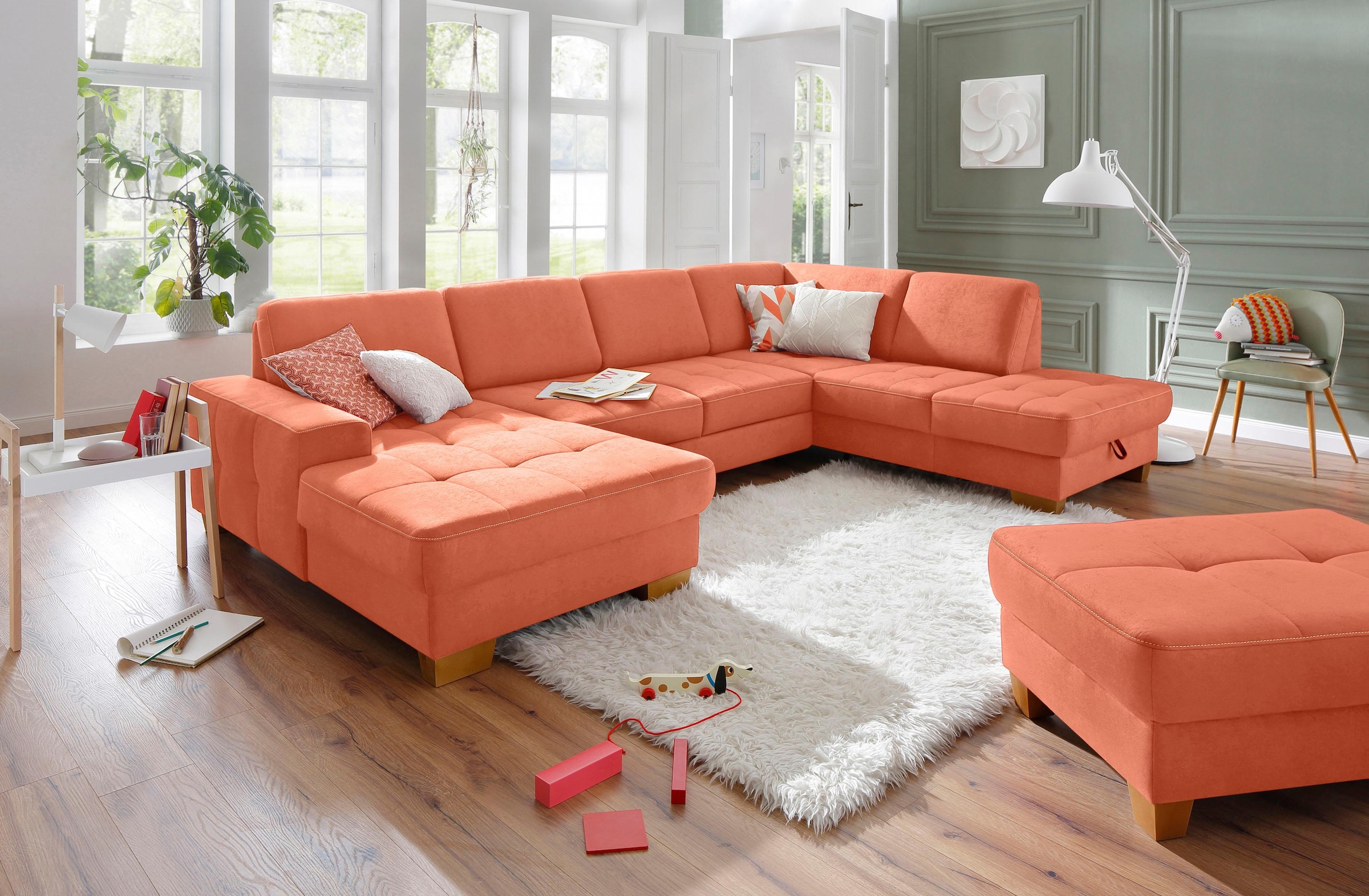 Home affaire Paysage de salon »Puccini U-Form« avec ressort, réglage de la profondeur d'assise, couture contrastée