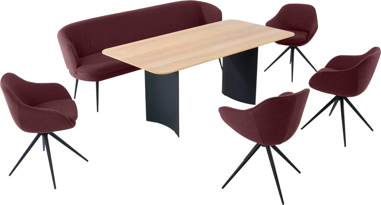 K+W Komfort & Wohnen Ensemble de salle à manger »ZOOM« ensemble repas arrondi avec banc solo, 4 fauteuils et 1 table
