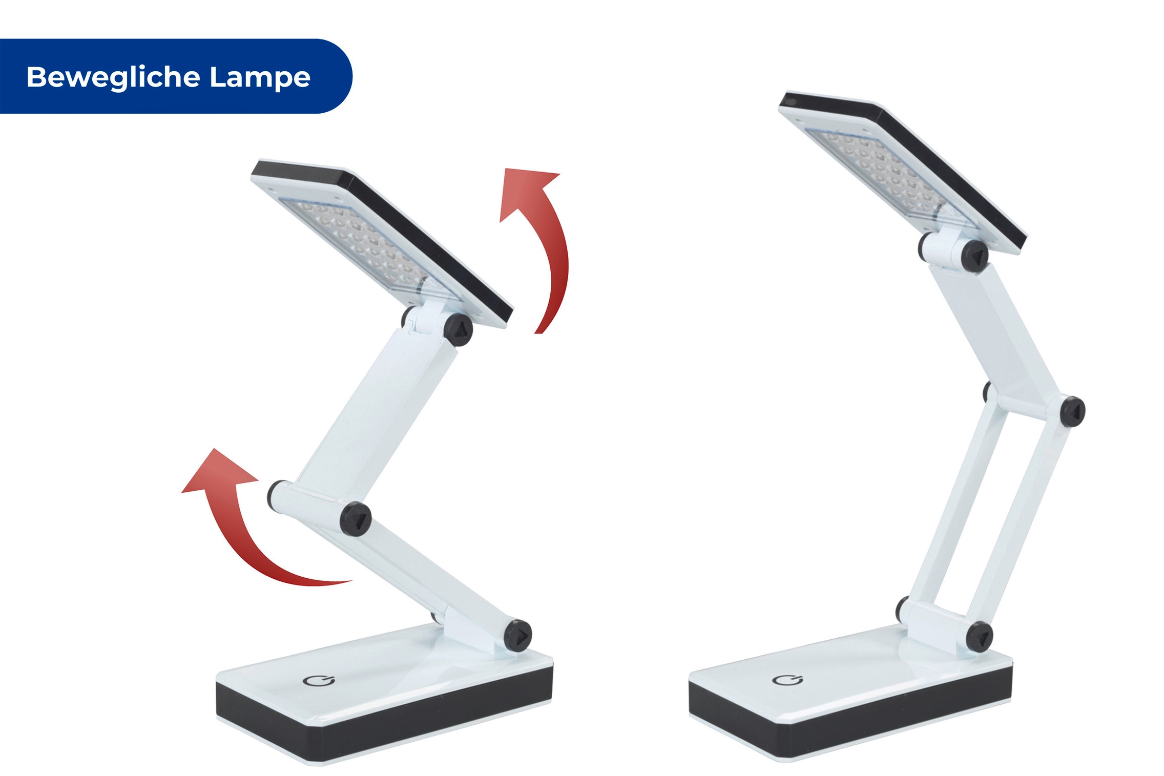 Maximex LED Schreibtischlampe »faltbar« LED-Modul 1 Stk. Neutralweiss LED Lampe, stufenlos verstellbar, USB-Port oder Batteriebetrieb