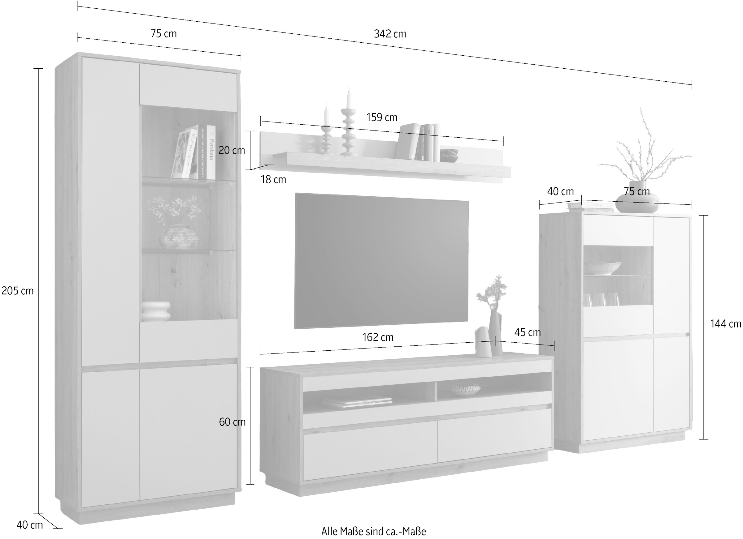 Home affaire Meuble mural »Sonora, moderne Anbauwand, Komplettset in Kaschmir/Eiche« Komplett-Set, 4 cuis tlg.