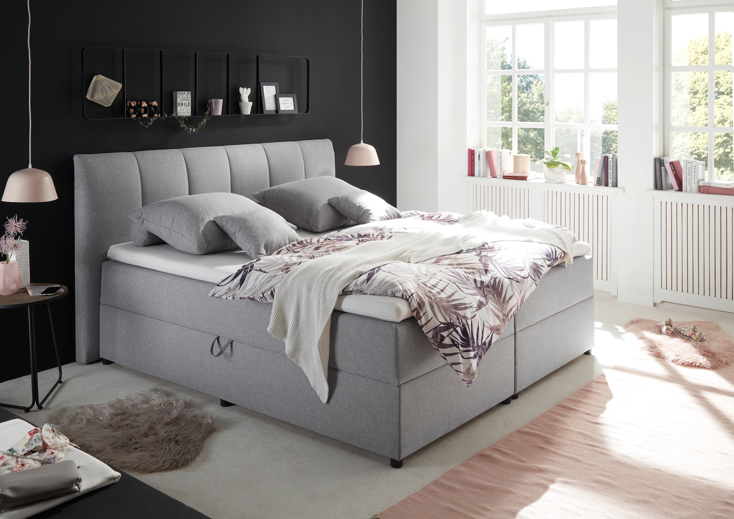 ED EXCITING DESIGN Boxbett »GRANADA, Polsterbett mit Bettkasten und Taschenfederkernmatratze H3« mit Komfortschaum-Topper, Webstoff-Bezug, Liegefläche 180x200cm