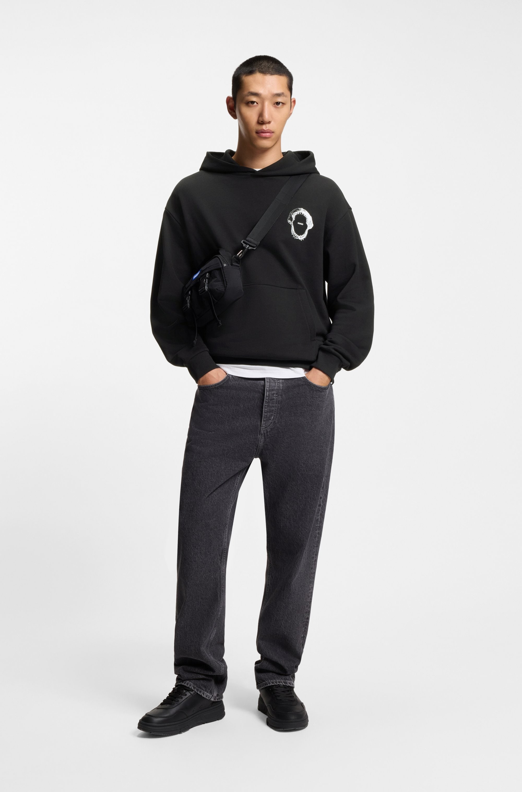 HUGO Blue Hoodie , Regular Fit, Kängurutasche, Rückendruck
