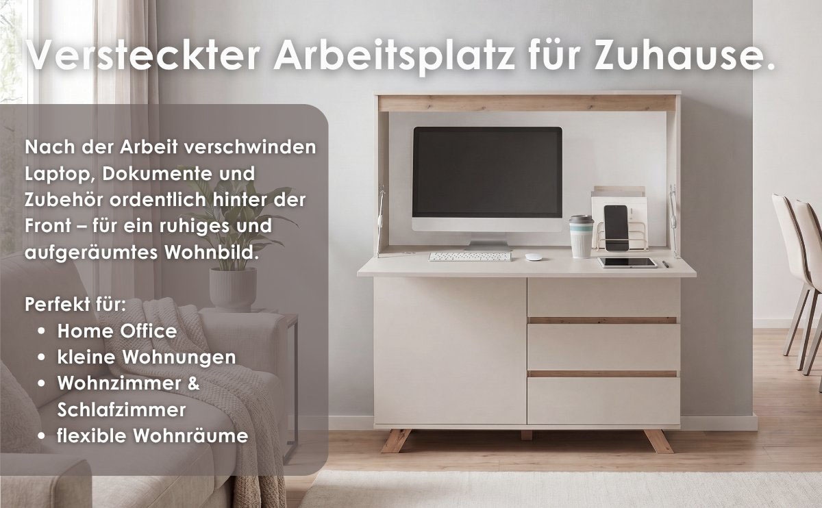 GOODproduct Sekretär »Vaux« 1 Stk. tlg. Kaschmir / Artisan Eiche (Eiche-Optik), Klapptür, Stauraum, B: 120 cm