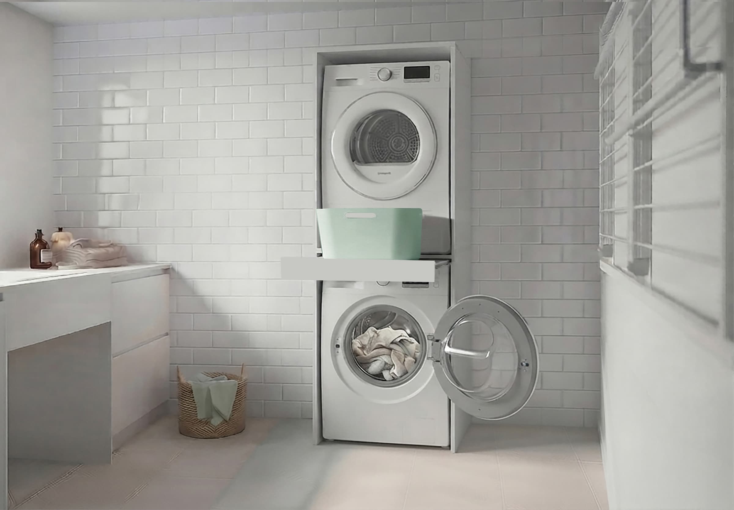 KOCHSTATION Armoire pour machine à laver »KS-Linda« largeur 67 cm, parois de 25 mm d'épaisseur, tablette extensible