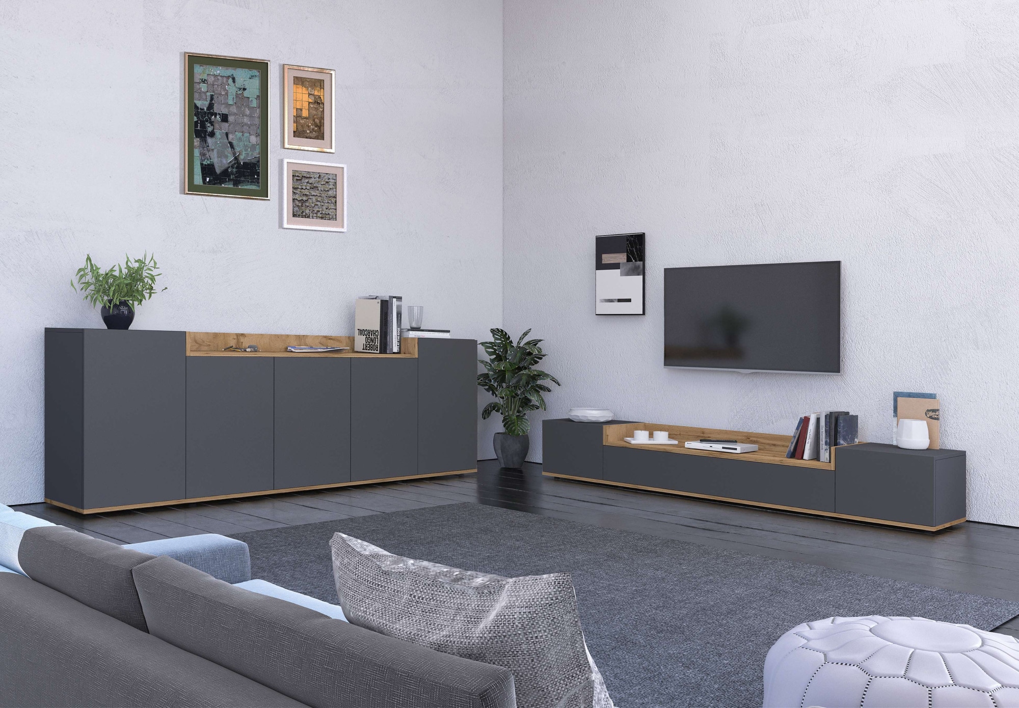 GOODproduct Sideboard »BOLSENA, Kommode, Schrank,Lowboard mit 8 Fächer und offenes Ablagefach« 1 Stk. tlg. stehend/hängend montierbar, Made in Italy, B/T/H: 200 × 35 × 71,2 cm