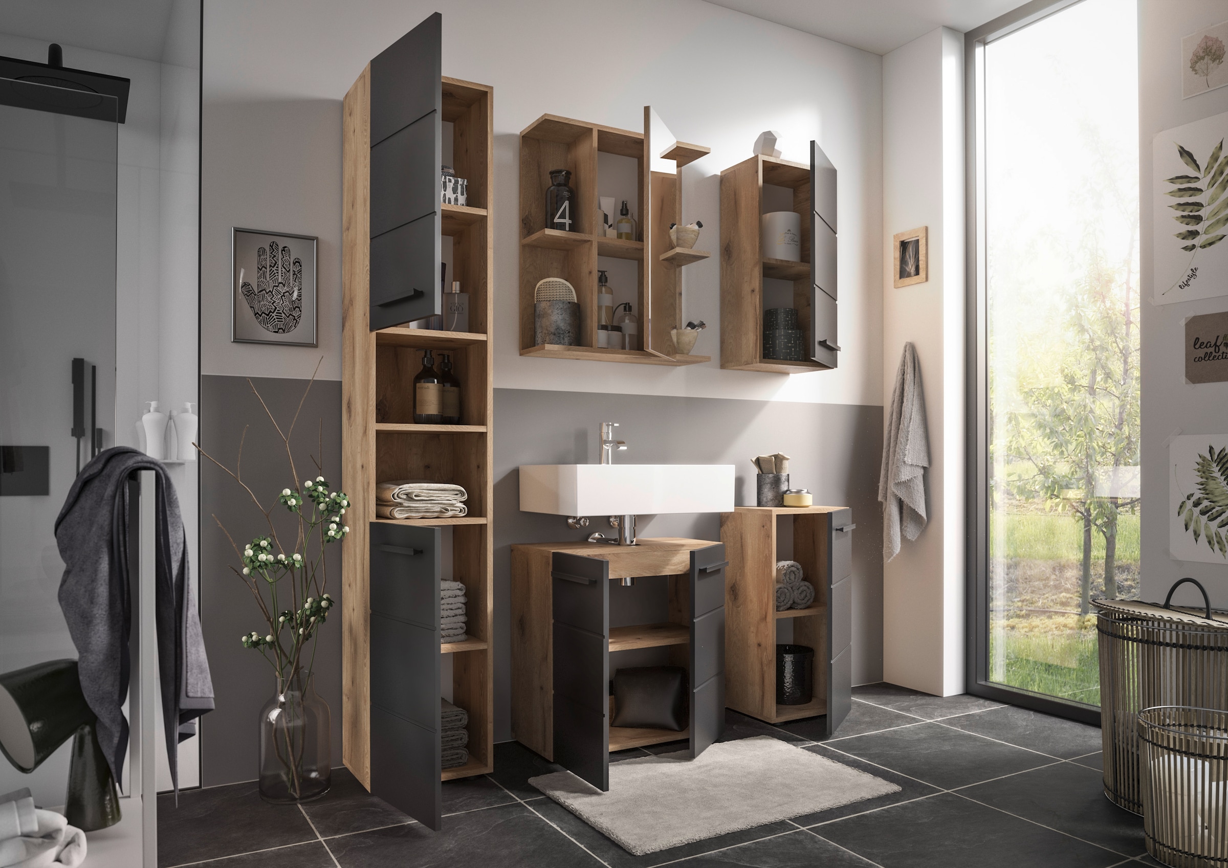BASIC by Balculina Waschbeckenunterschrank »Rom BxHxT 60x62x31« 1 Stk. tlg. Breite 60cm, Kunststoffgriffe, Made in Europa