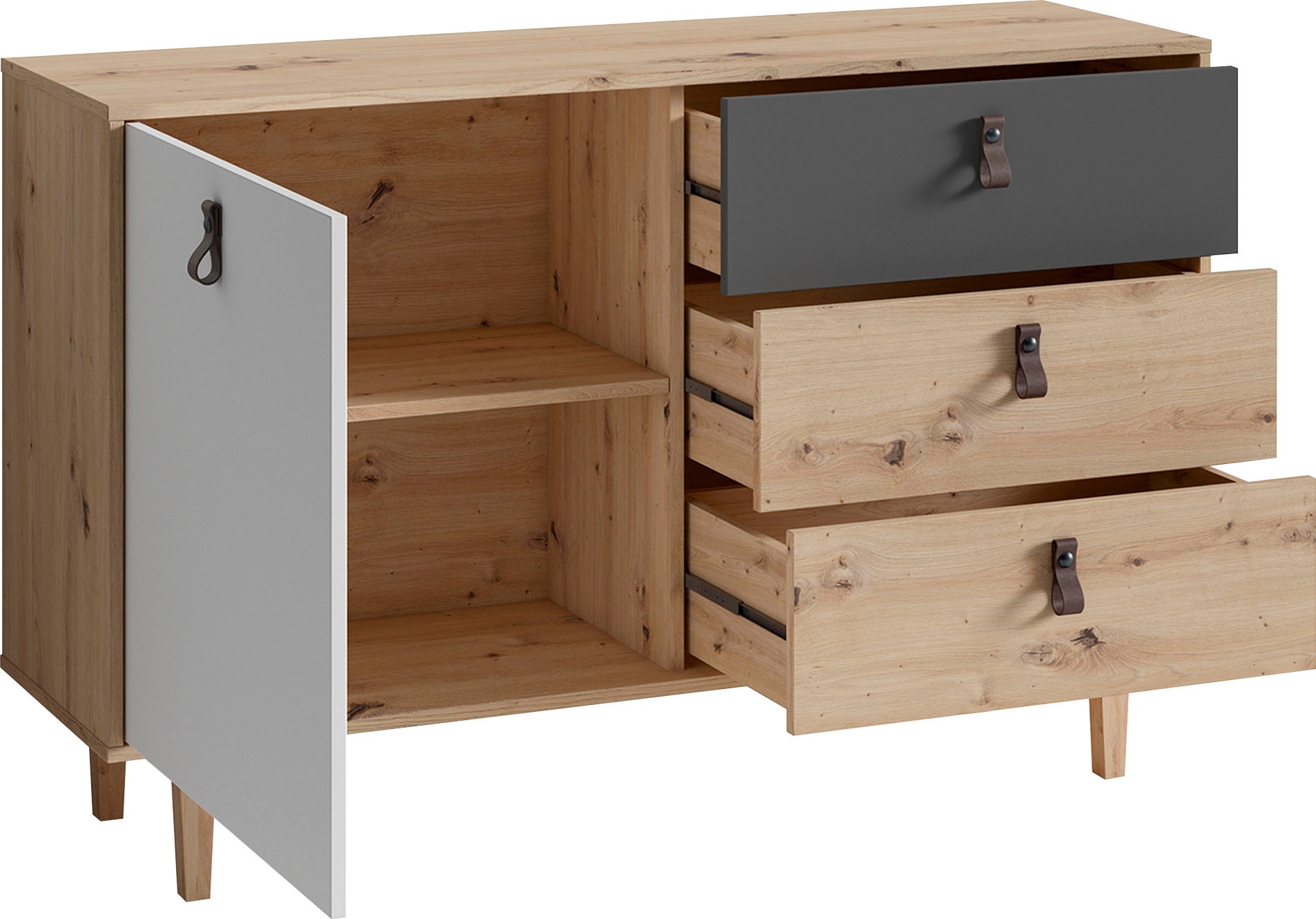 INOSIGN Sideboard »Bill, Kommode in 120cm und 180cm Breite, mit Massivholzfüssen,« verstellbaren Einlegeböden und Schubkästen für viel Stauraum