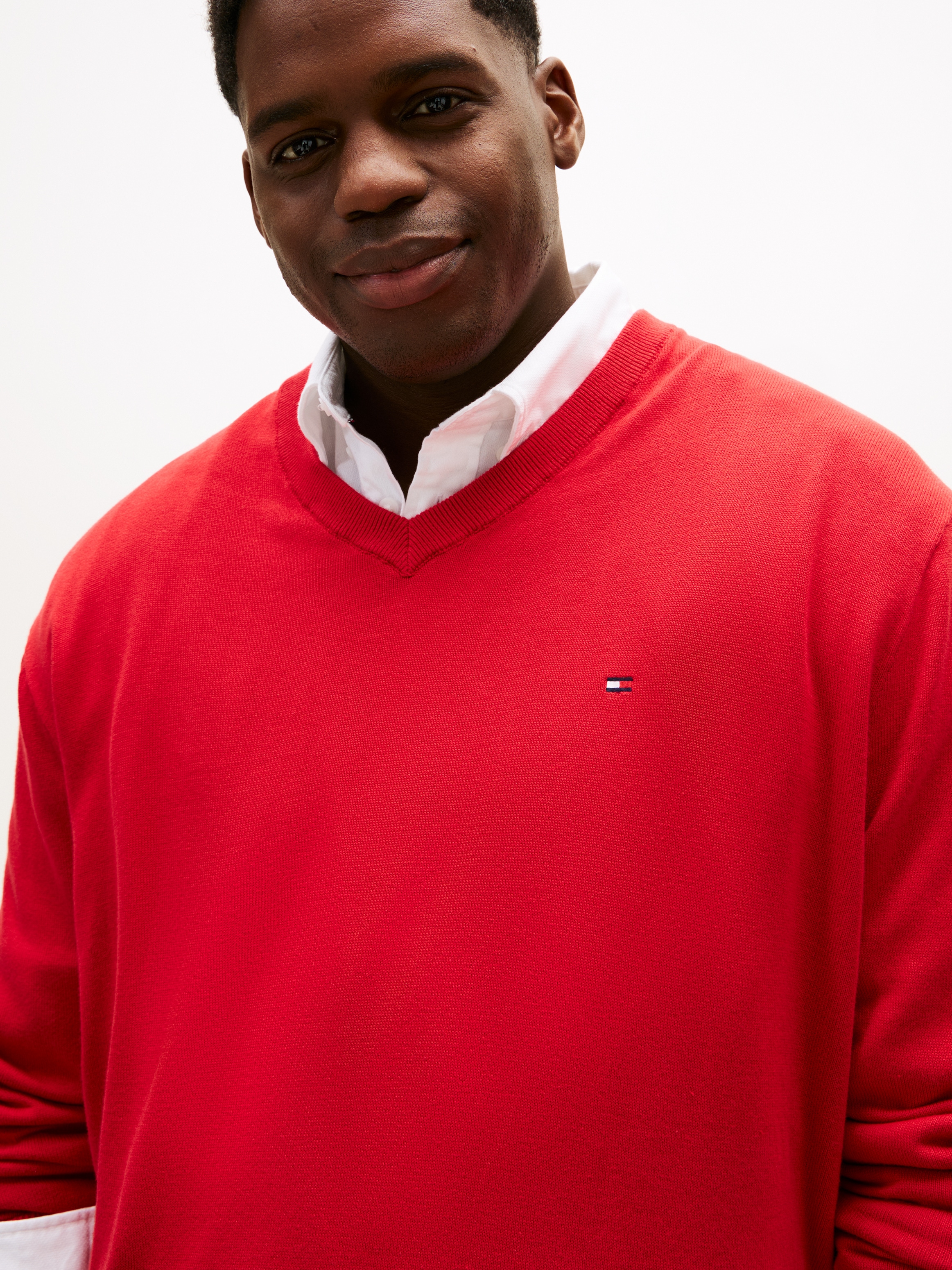 Tommy Hilfiger Big & Tall V-Ausschnitt-Pullover »BT-ESSENTIAL COTTON« Rippbündchen am Ärmel, Saum und Ausschnitt,  Grosse Grössen, normale Passform