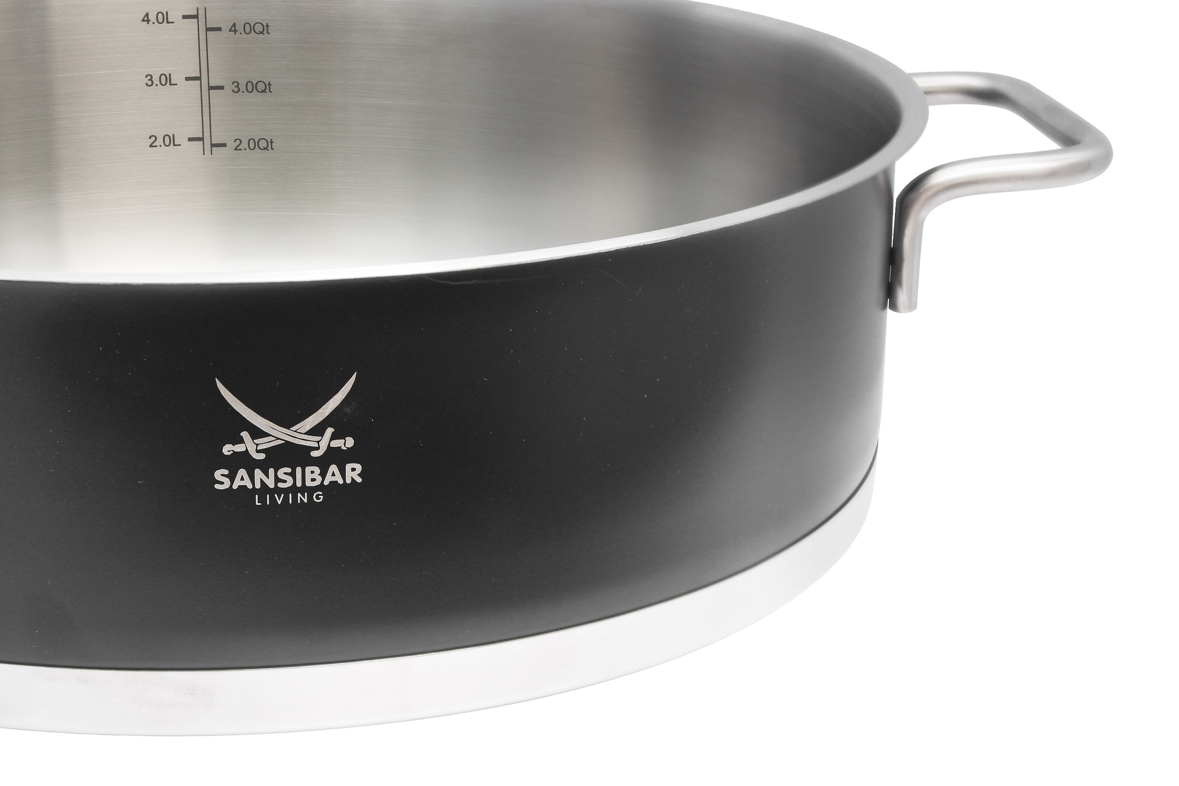 SANSIBAR LIVING Servierpfanne »TORLAND, mit Glasdeckel« Edelstahl 18/8 Set, 1 tlg. mit Literskala und Öl-Dosier-System, geeignet für alle Herdarten