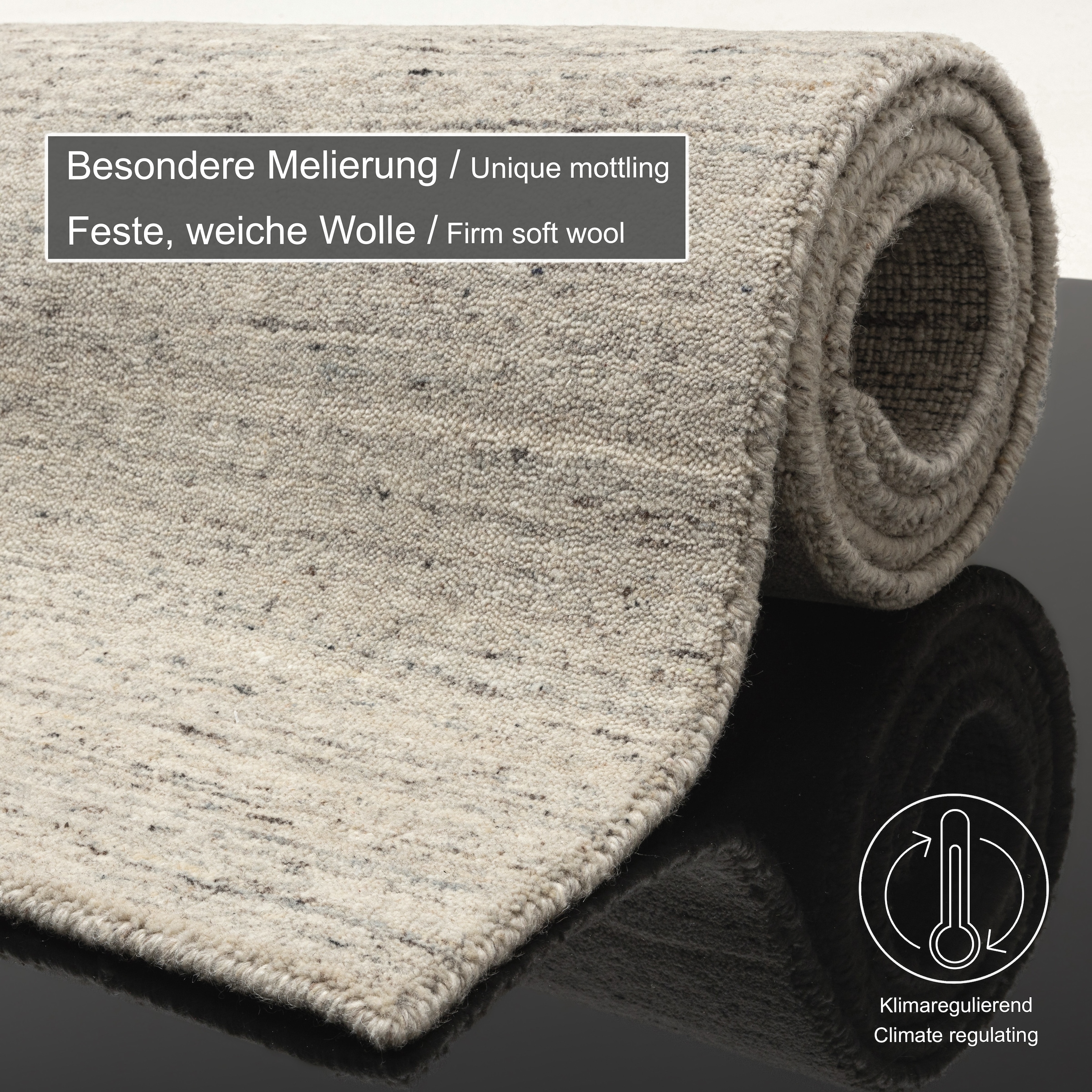 THEKO Wollteppich »Pure UNI« rechteckig 14 mm Höhe Handwebteppich, meliert, reine Wolle, handgewebt