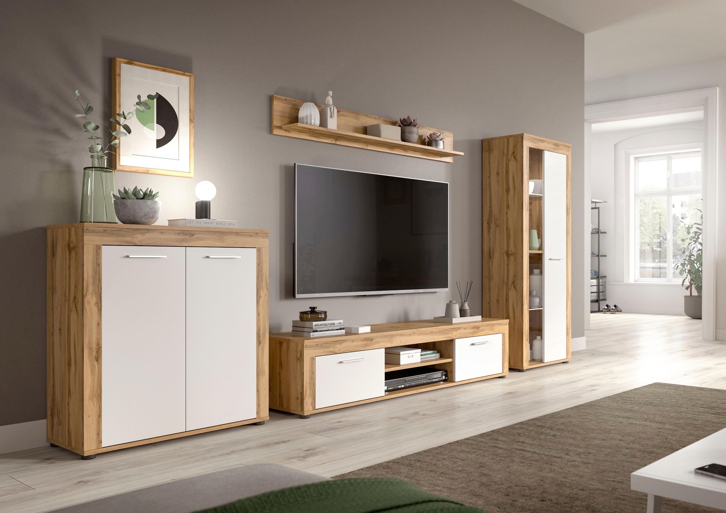 INOSIGN Highboard »Aosta, Höhe 88 cm, in verschiedenen Farbausführungen« mit 2 Türen und 3 Fächern, Wohnzimmer, Kommode, Schrank