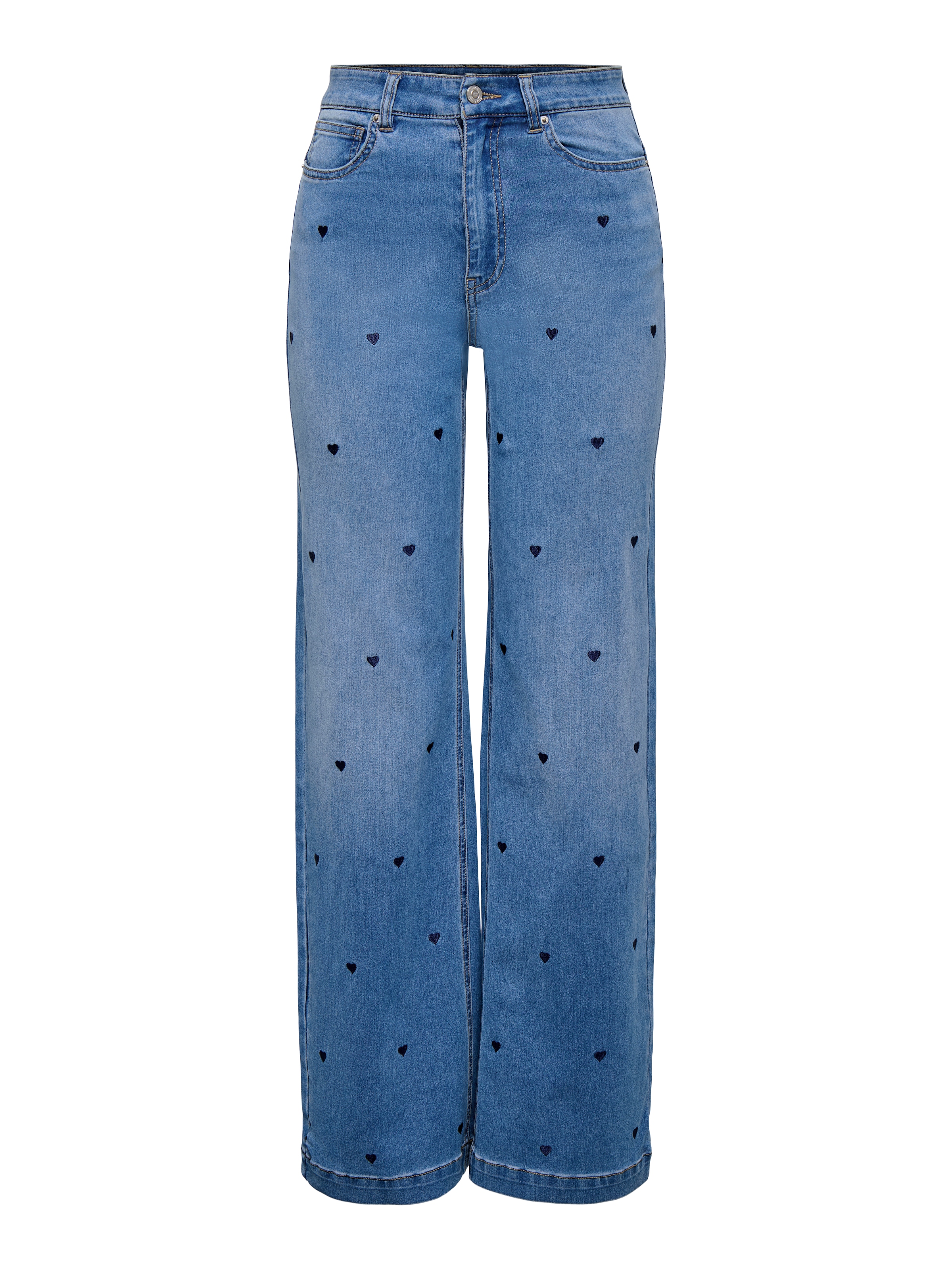 ONLY Jeans taille haute »ONLMADISON-ROYAL HEART HW WIDE DNM GUA« Materialmix, wide fit, high waist, allover Stickerei