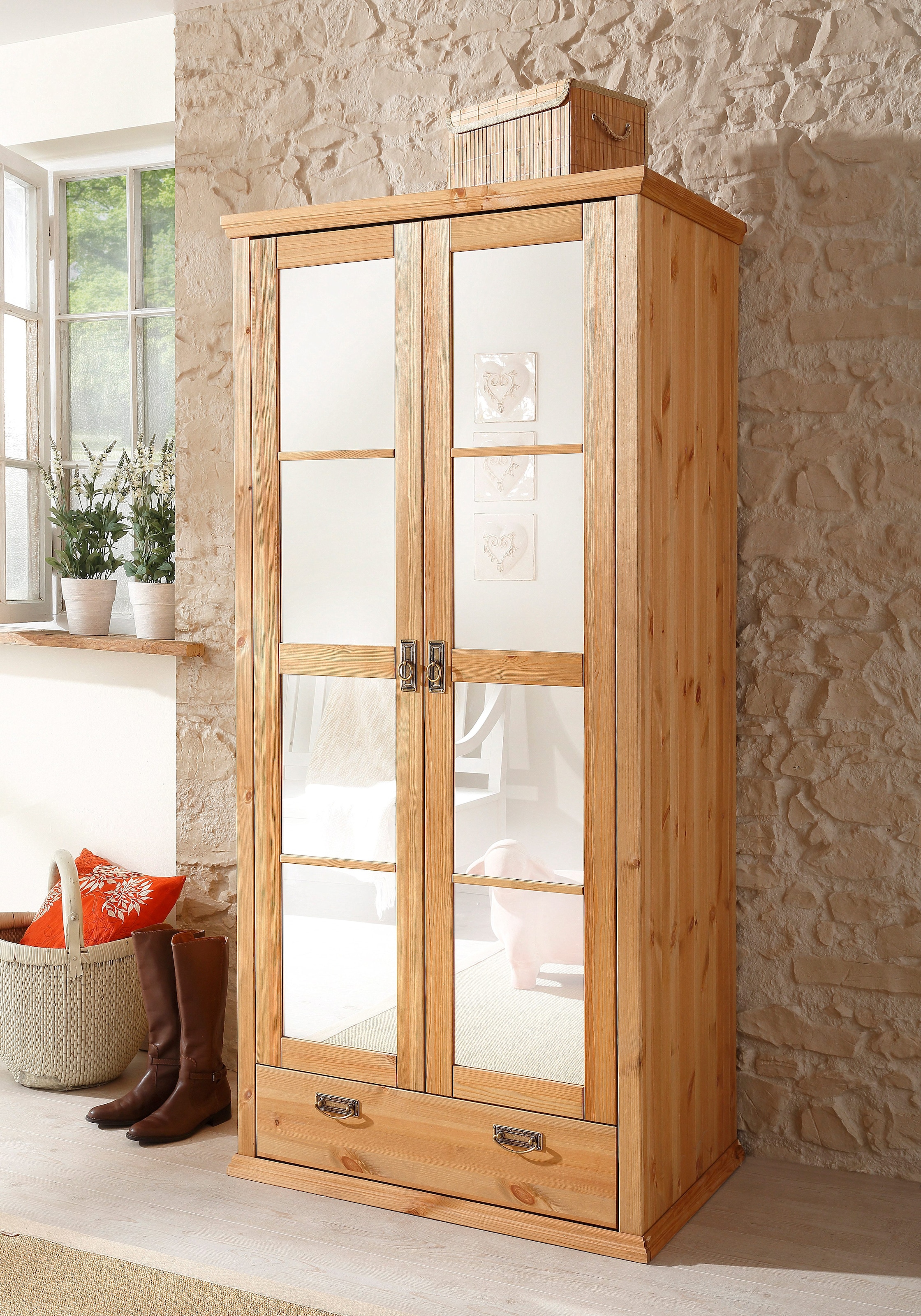 GOODproduct Kleiderschrank »Madrid« 3 Breiten: 90/164/245 cm  H/T ca.190/59 cm,  aus massiver Kiefer, in 3 Breiten mit Spiegeltüren