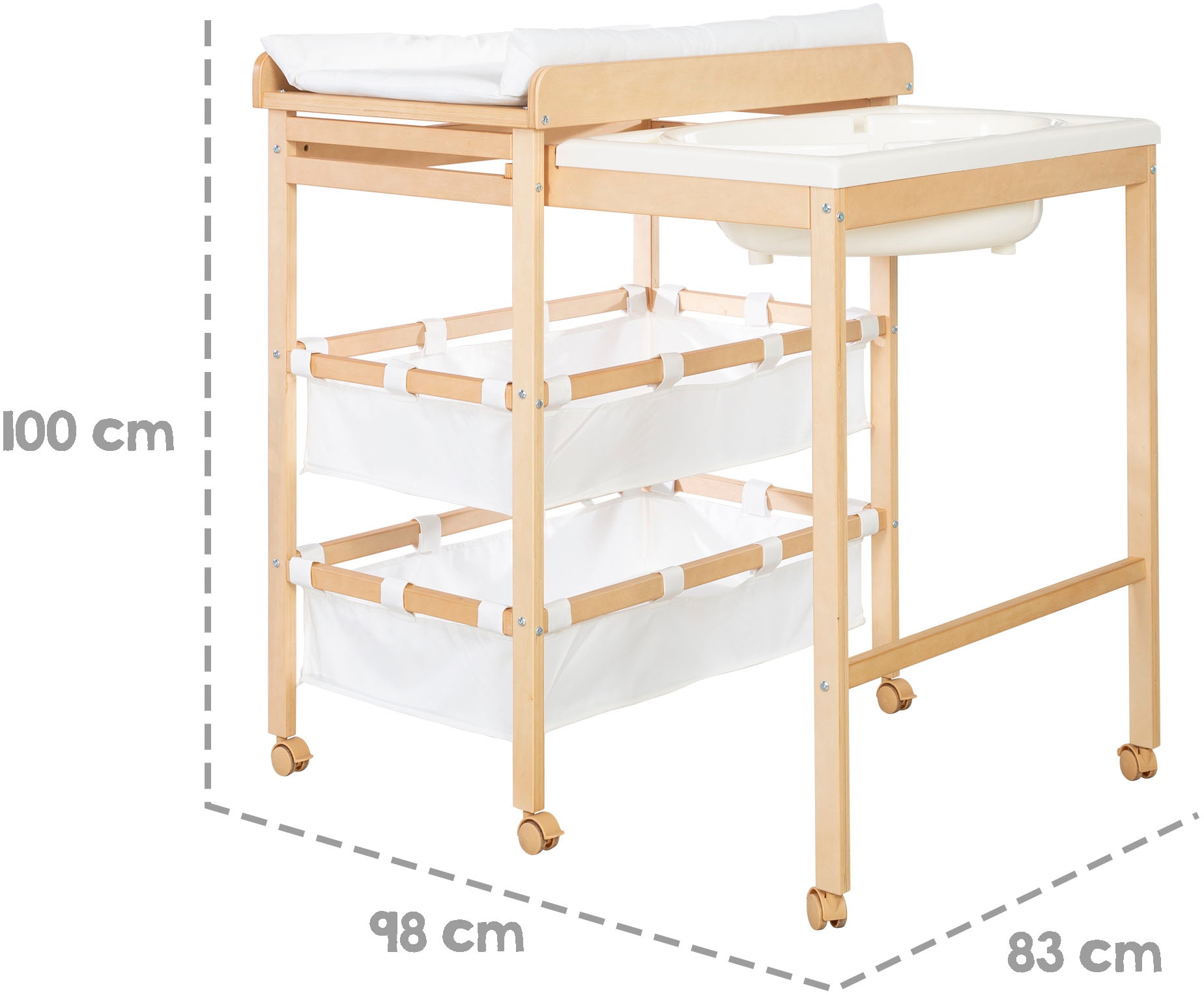 roba® Bade- und Wickelregal »Baby Pool, natur« bis 15 kg inkl. herausziehbarer Badewanne und Wickelauflage weiss 56 cm