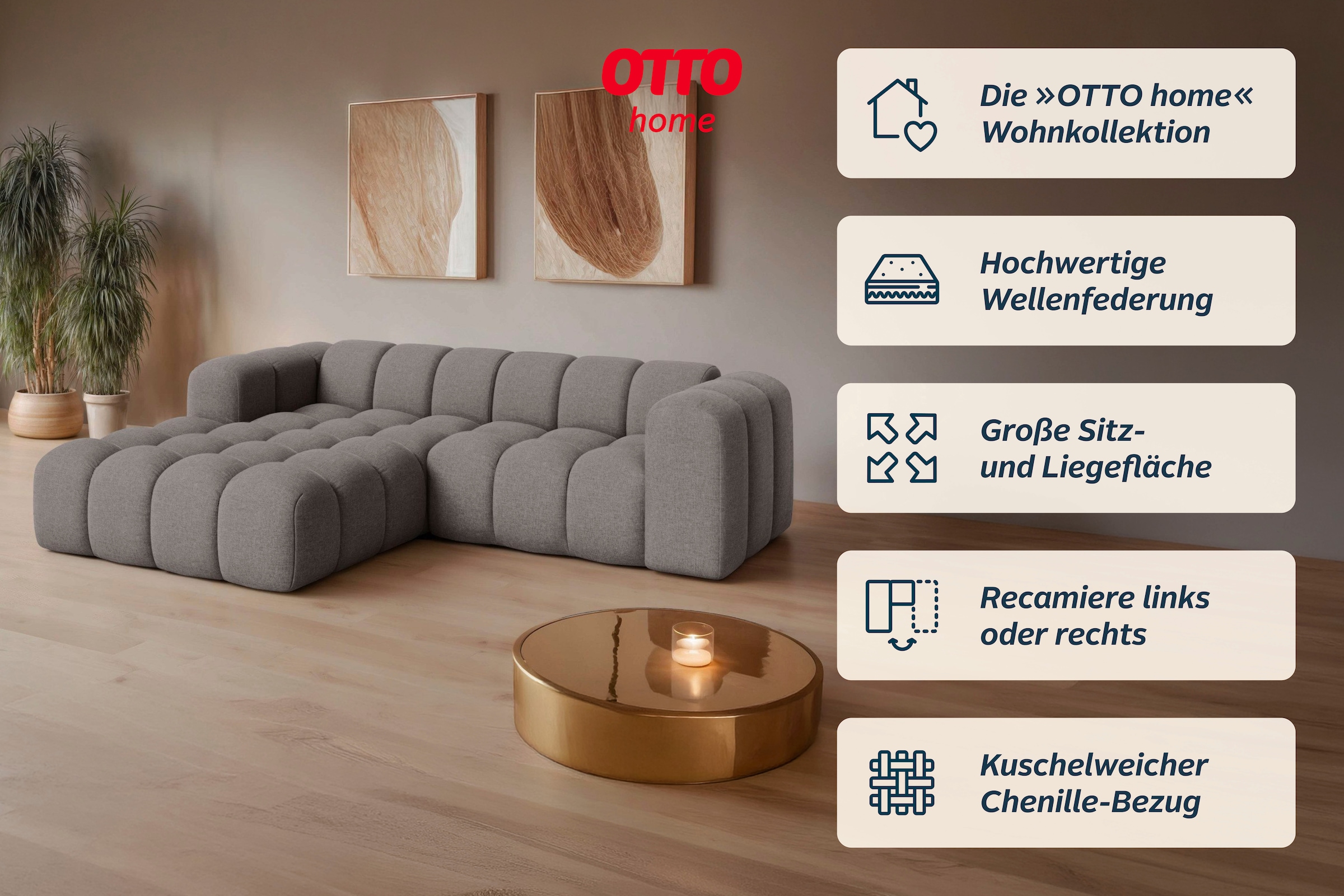 GOODproduct Canapé d'angle »KALLIE L-Form,  248 cm - OTTO. Verlässliche Qualität.« aspect bulle, matelassage moderne, grand confort d'assise