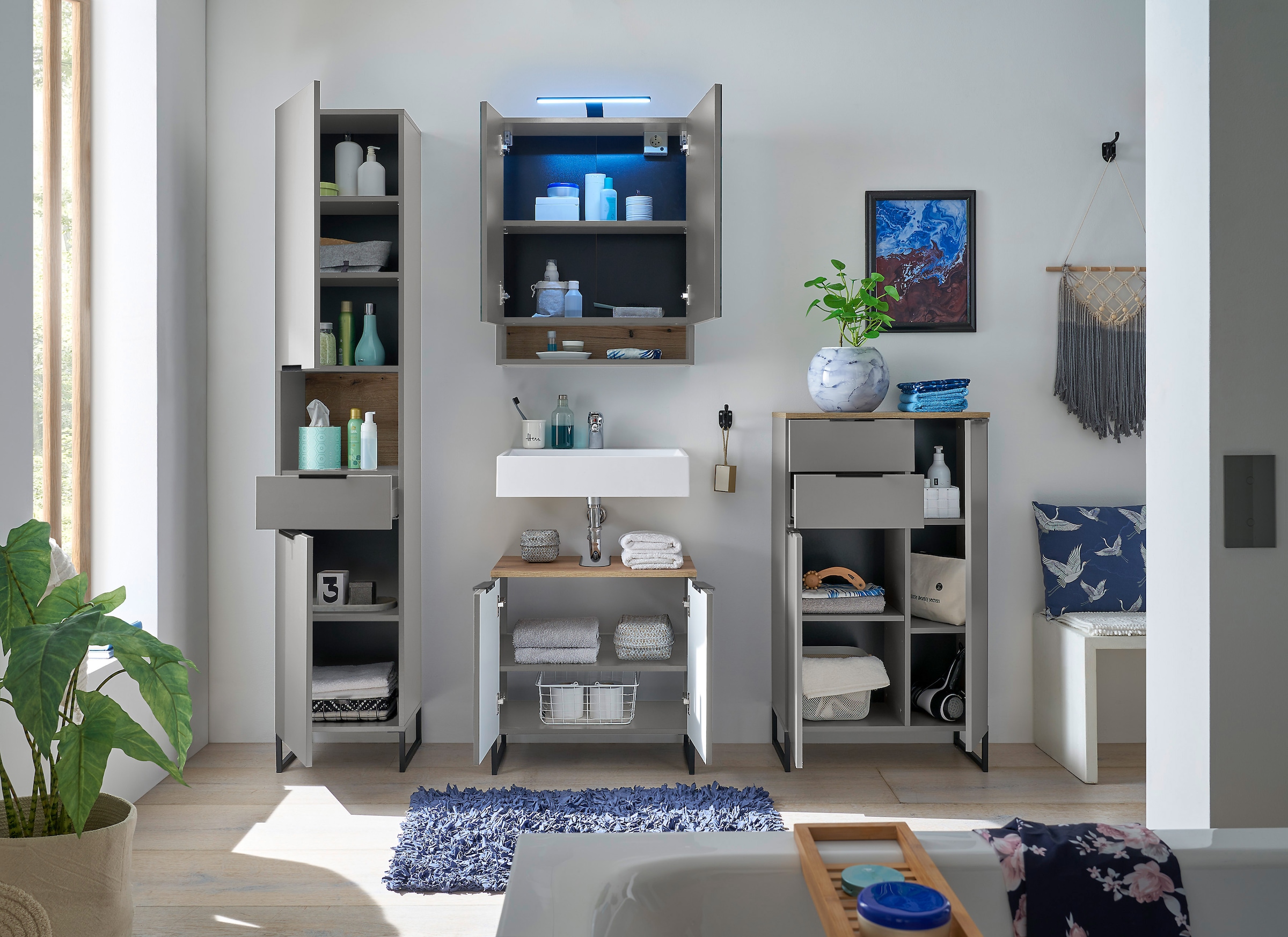 BASIC by Balculina Waschbeckenunterschrank »Denver Waschbeckenunterschrank, Badezimmerschrank 60x60x35« 1 Stk. tlg. Breite 60 cm, Tür L/R montierbar, Softclose